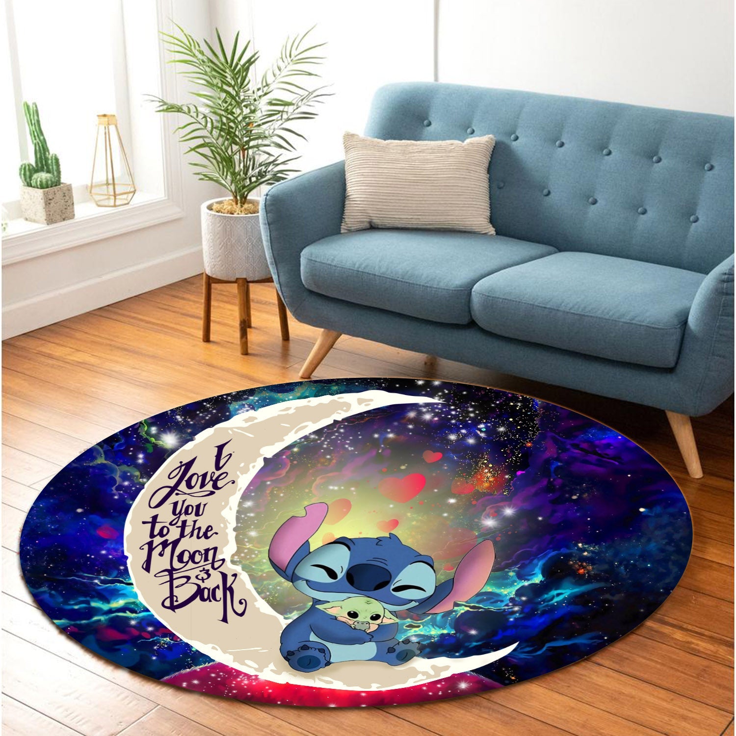 Stitch Hold Baby Yoda Love You To The Moon Galaxy Round Carpet Rug Bedroom Livingroom Home Decor Nearkii