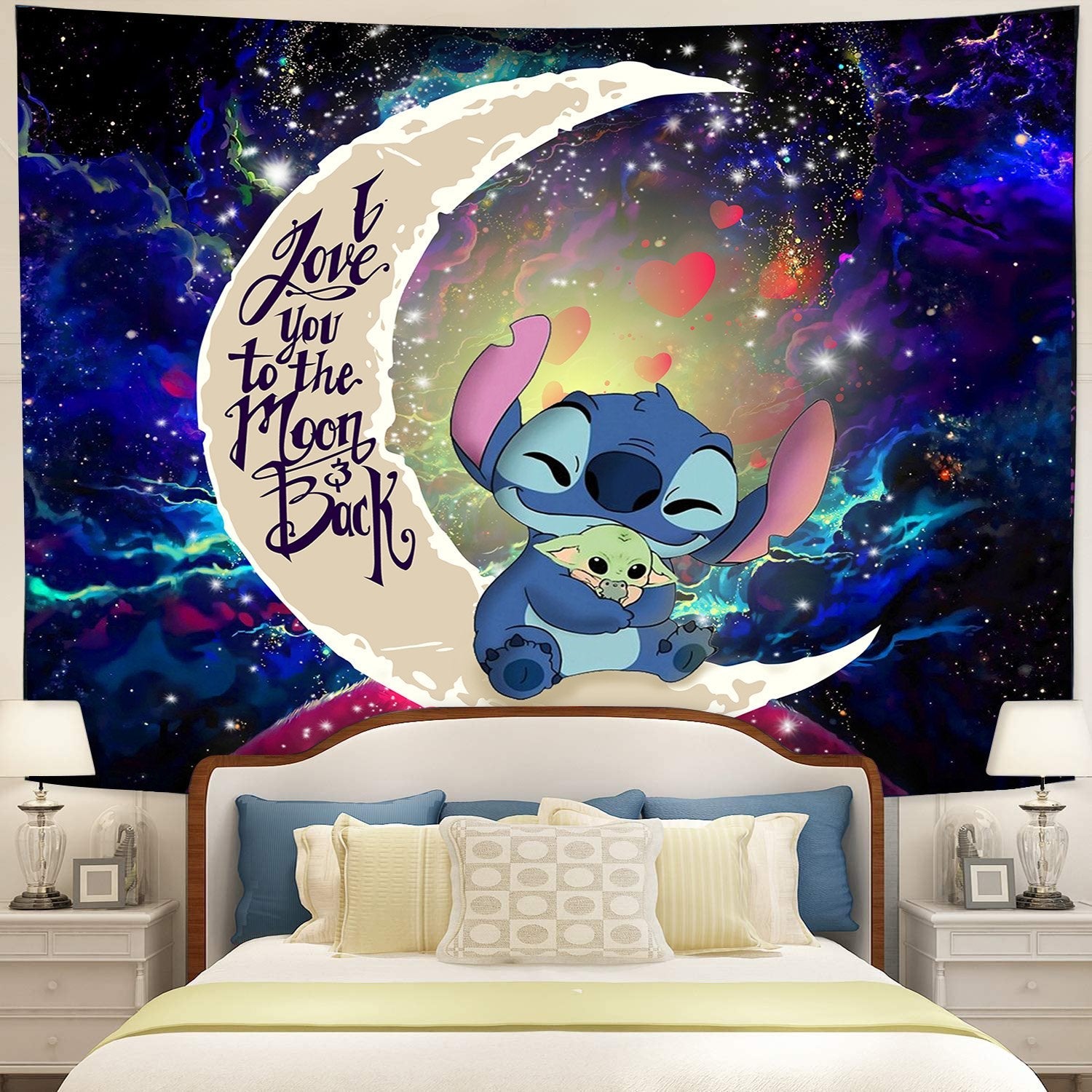 Stitch Hold Baby Yoda Moon And Back Galaxy Tapestry Room Decor Nearkii