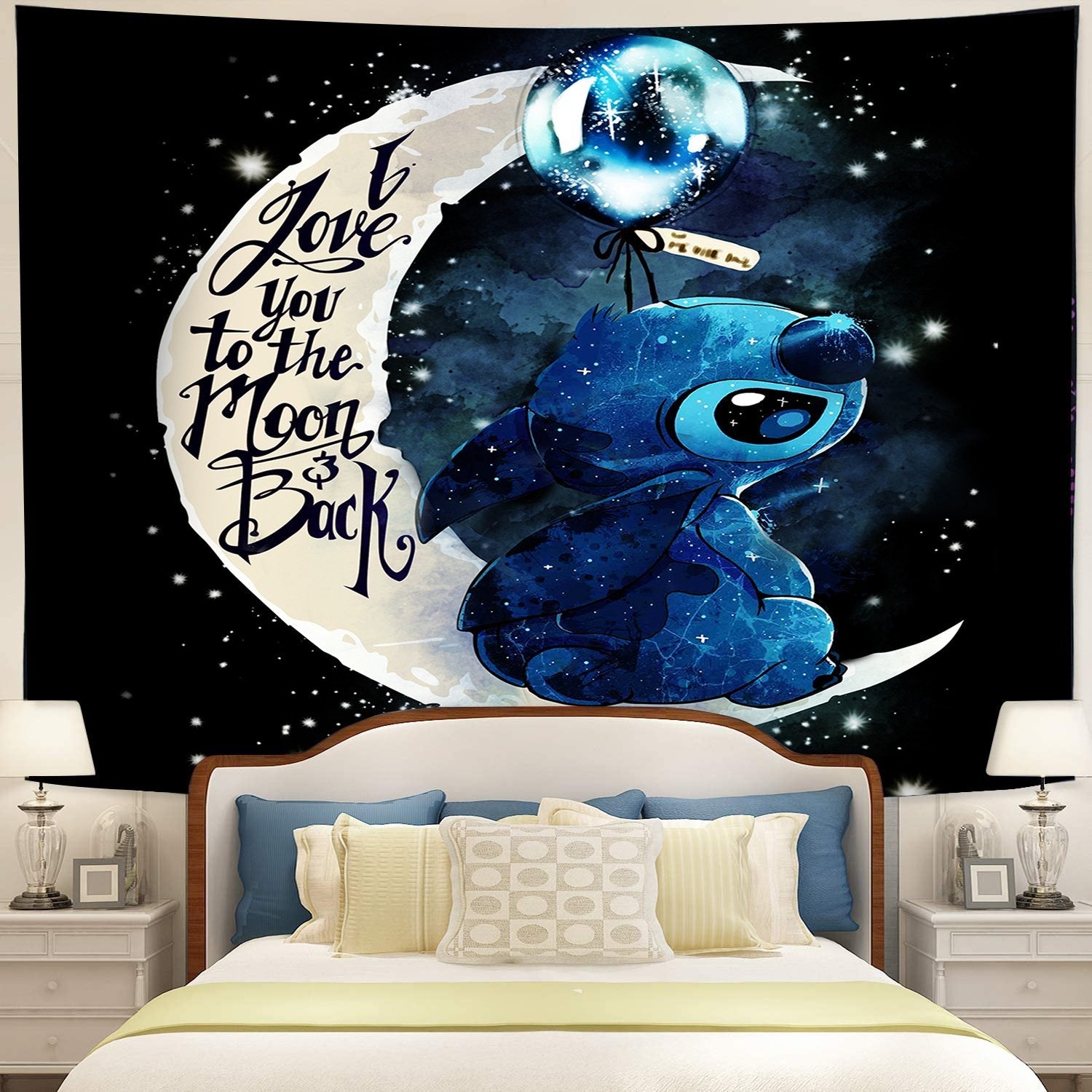 Stitch Love Moon And Back Tapestry Room Decor Nearkii