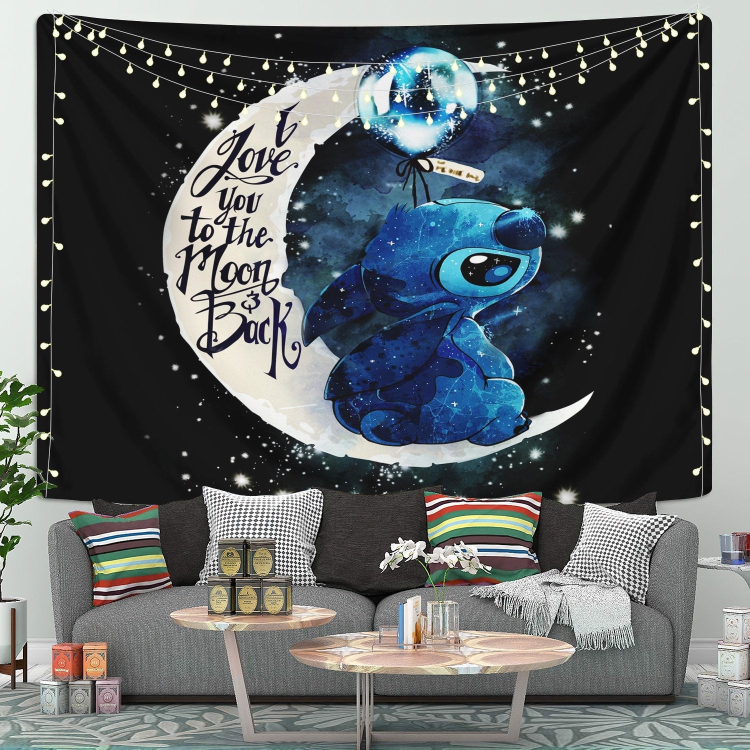 Stitch Love Moon And Back Tapestry Room Decor Nearkii