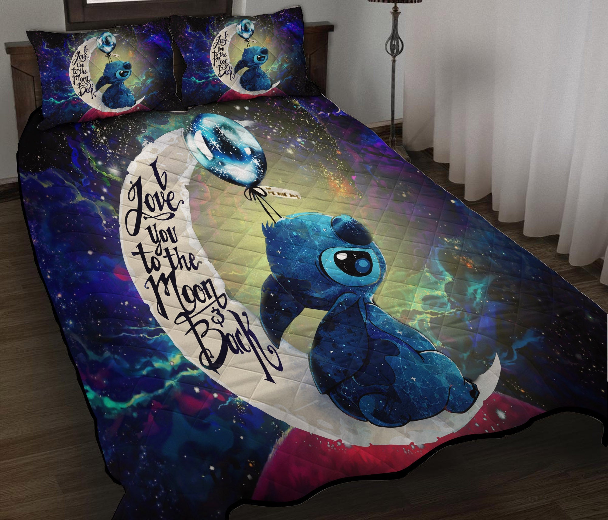 Stitch Love You To The Moon Galaxy Quilt Bed Sets Nearkii