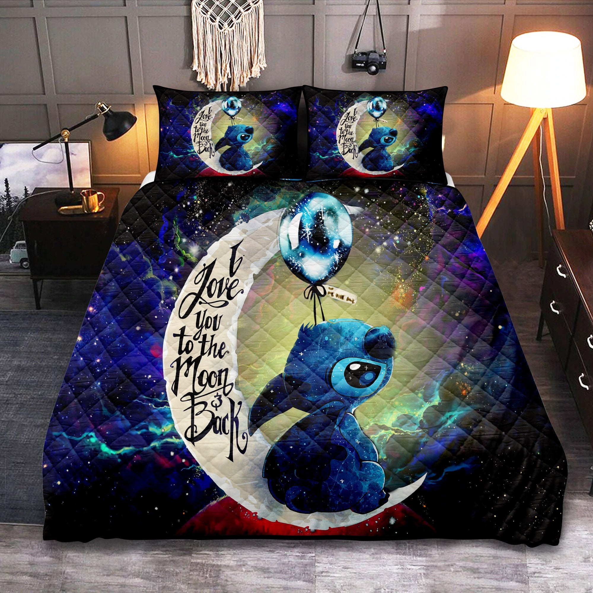 Stitch Love You To The Moon Galaxy Quilt Bed Sets Nearkii