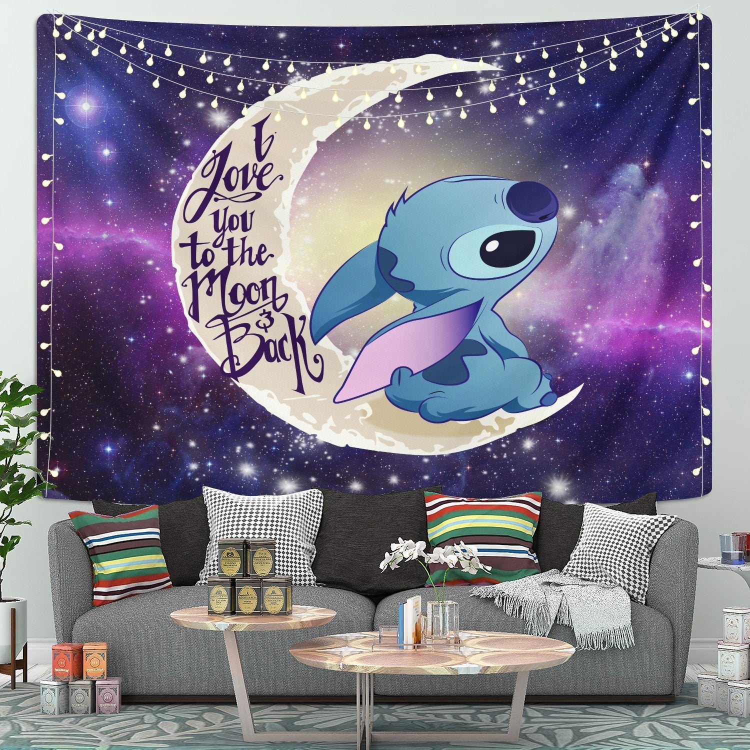 Stitch Love You To The Moon Tapestry Room Decor Nearkii