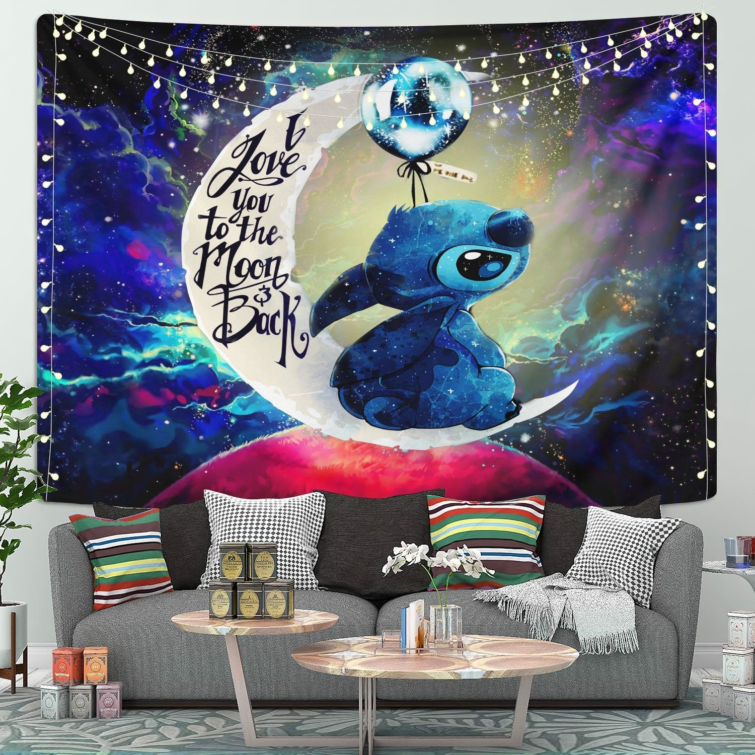 Stitch Love You Moon And Back Tapestry Room Decor Nearkii