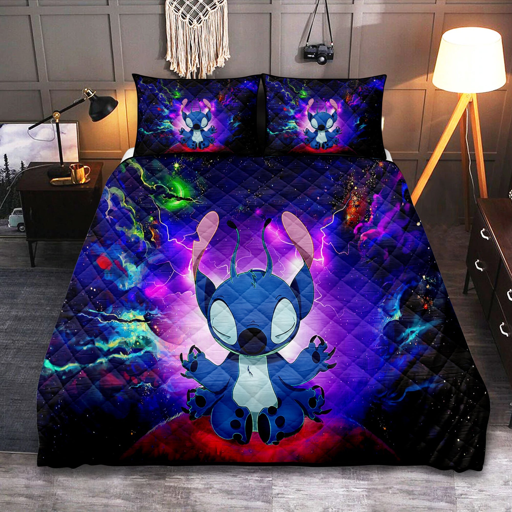 Stitch Yoga Love You To The Moon Galaxy Quilt Bed Sets Nearkii