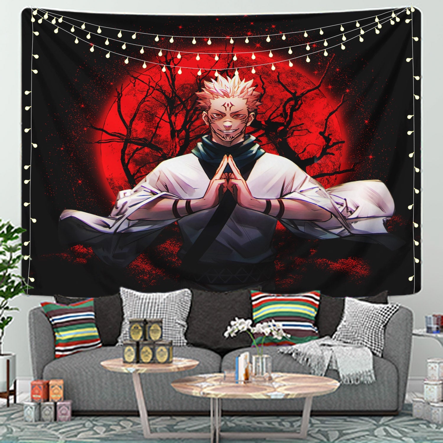 Sukuna Jujutsu Kaisen Moonlight Tapestry Room Decor Nearkii