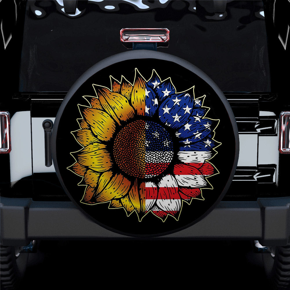 Sunflower American Flag Holiday Car Spare Tire Cover Gift For Campers Nearkii