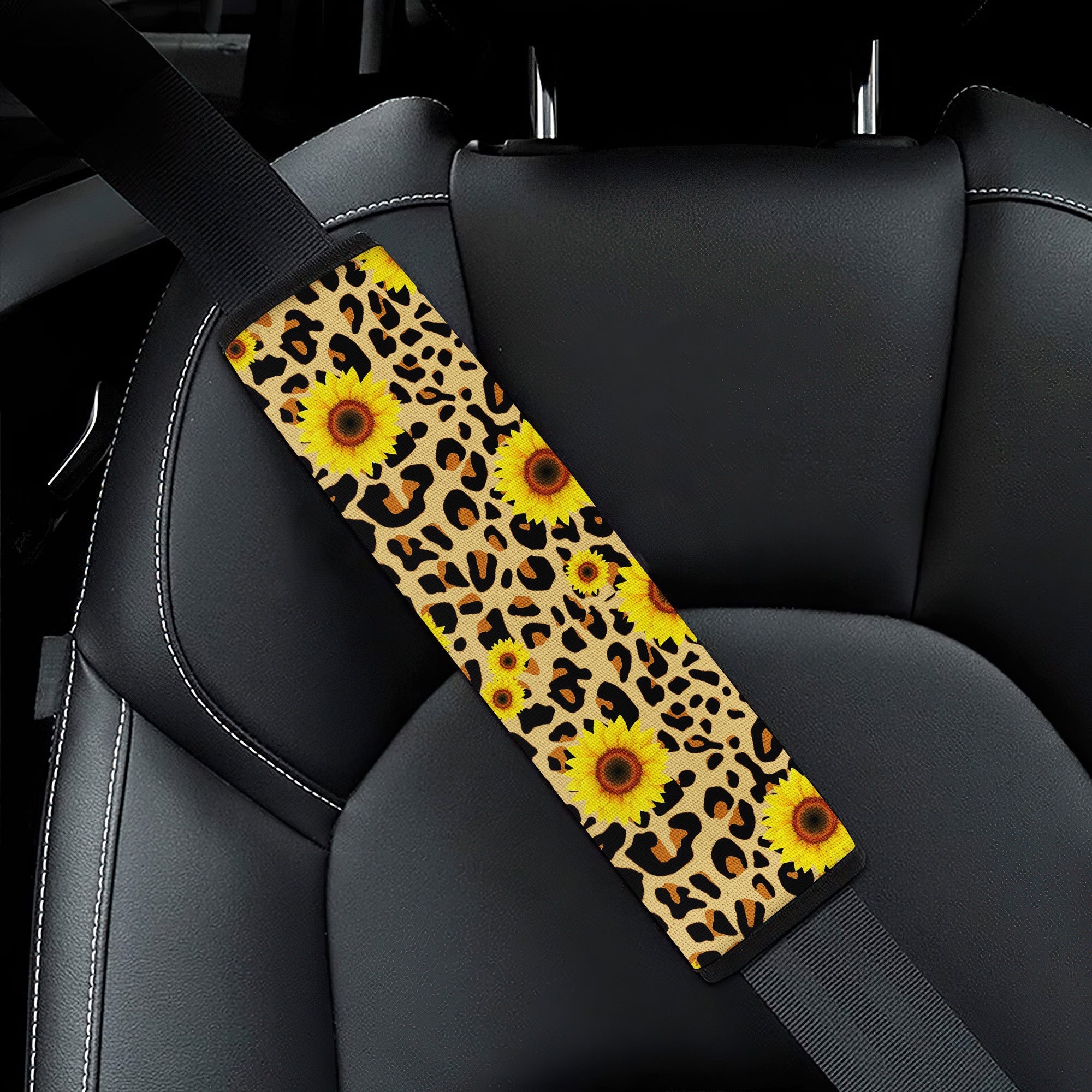 Sunflower Leopard Premium Custom Car Seat Belt Covers Nearkii