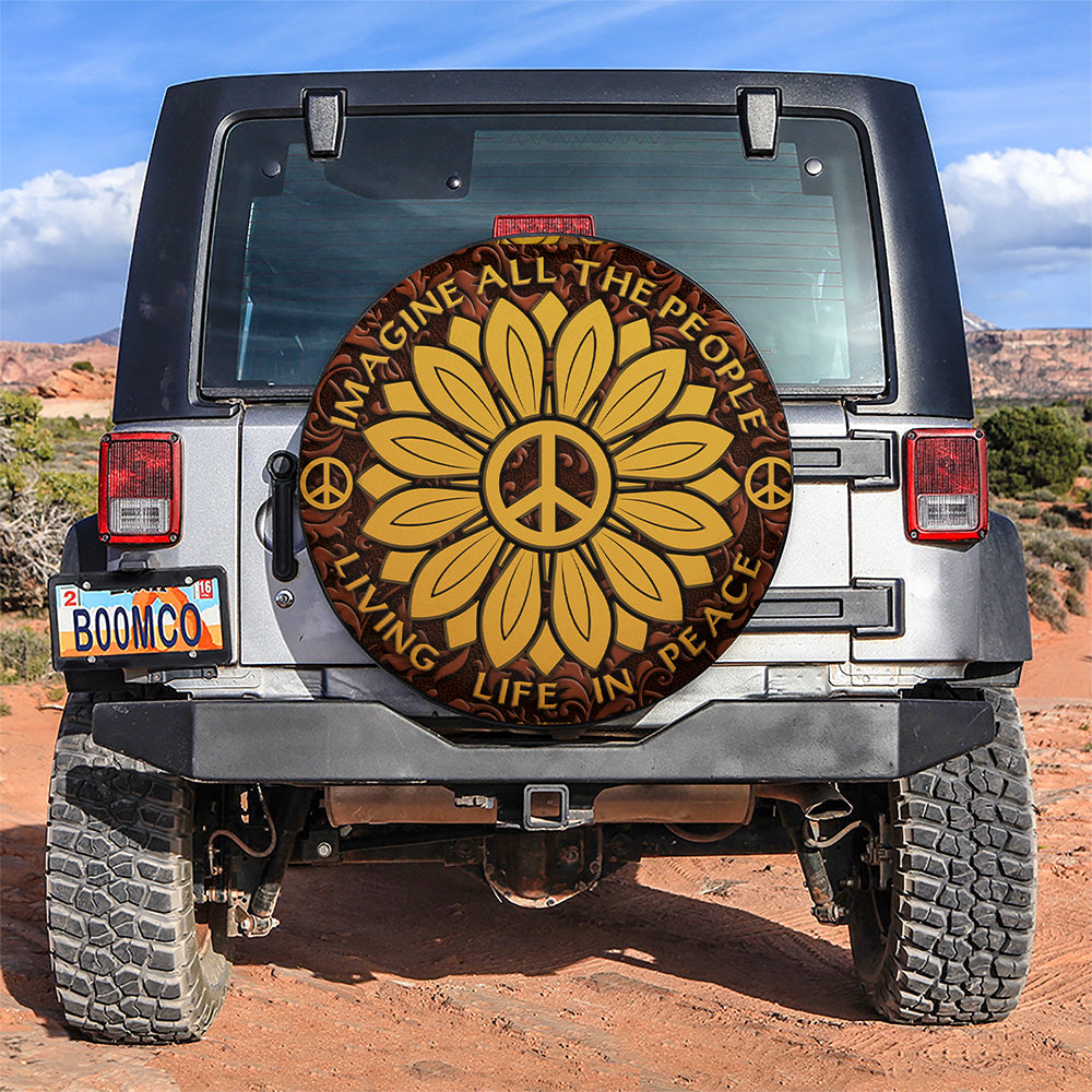 Sunflower Hippie Peace Car Spare Tire Covers Gift For Campers Nearkii