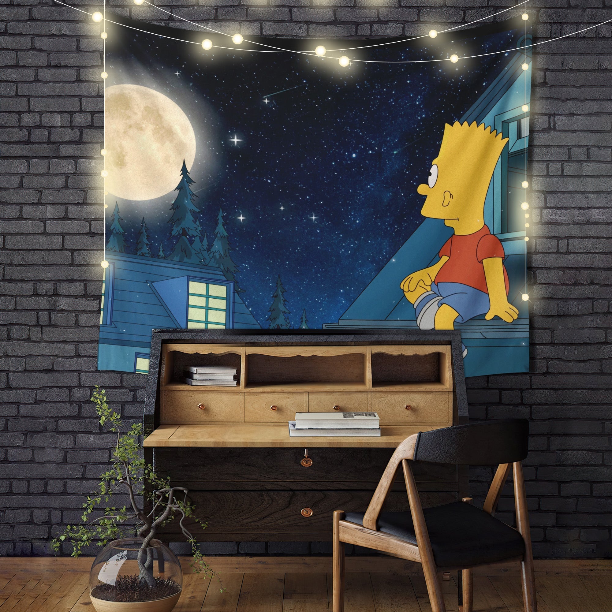 Simpsons Chill With Moon Tapestry Room Decor Nearkii