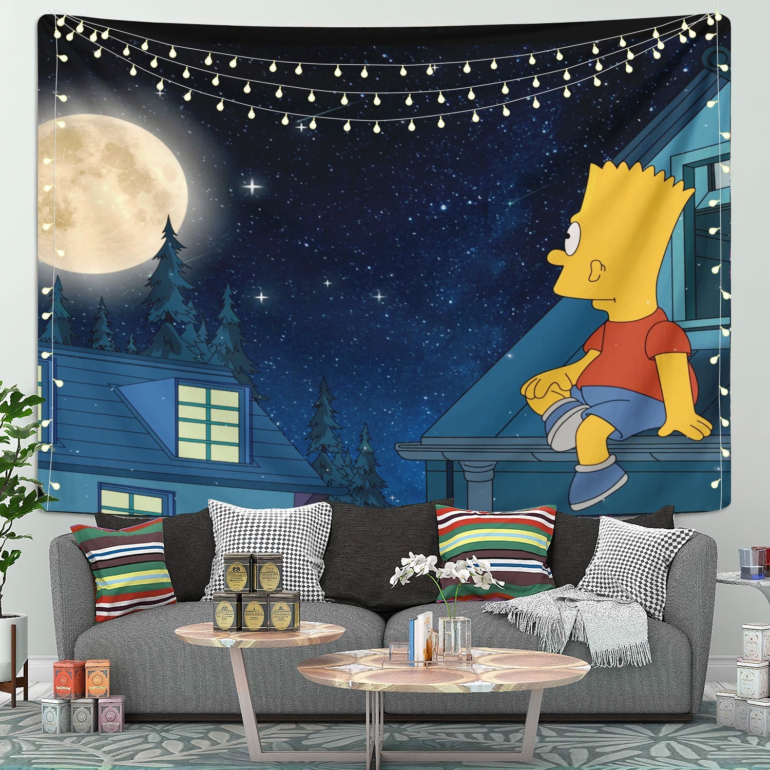 Simpsons Chill With Moon Tapestry Room Decor Nearkii