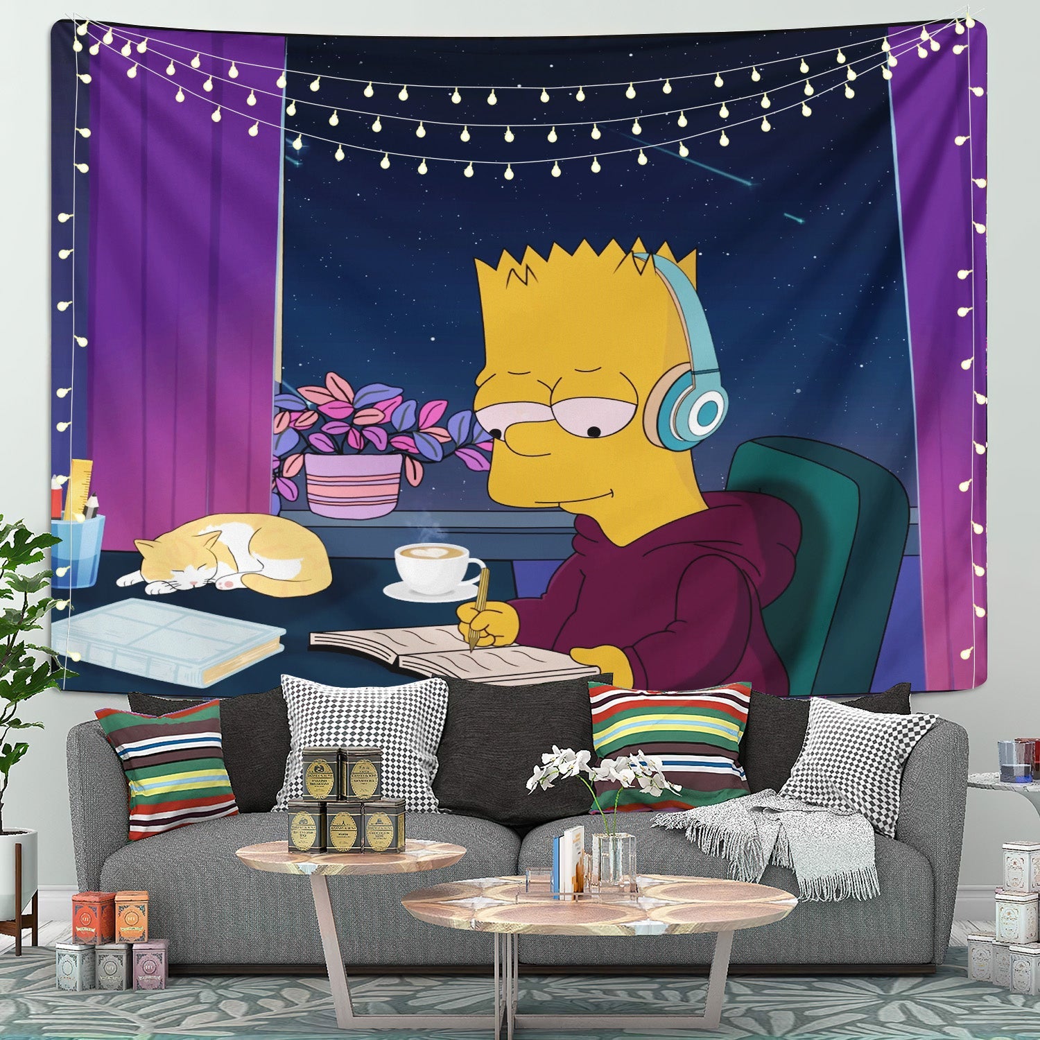 Simpsons Study Chill Tapestry Room Decor Nearkii