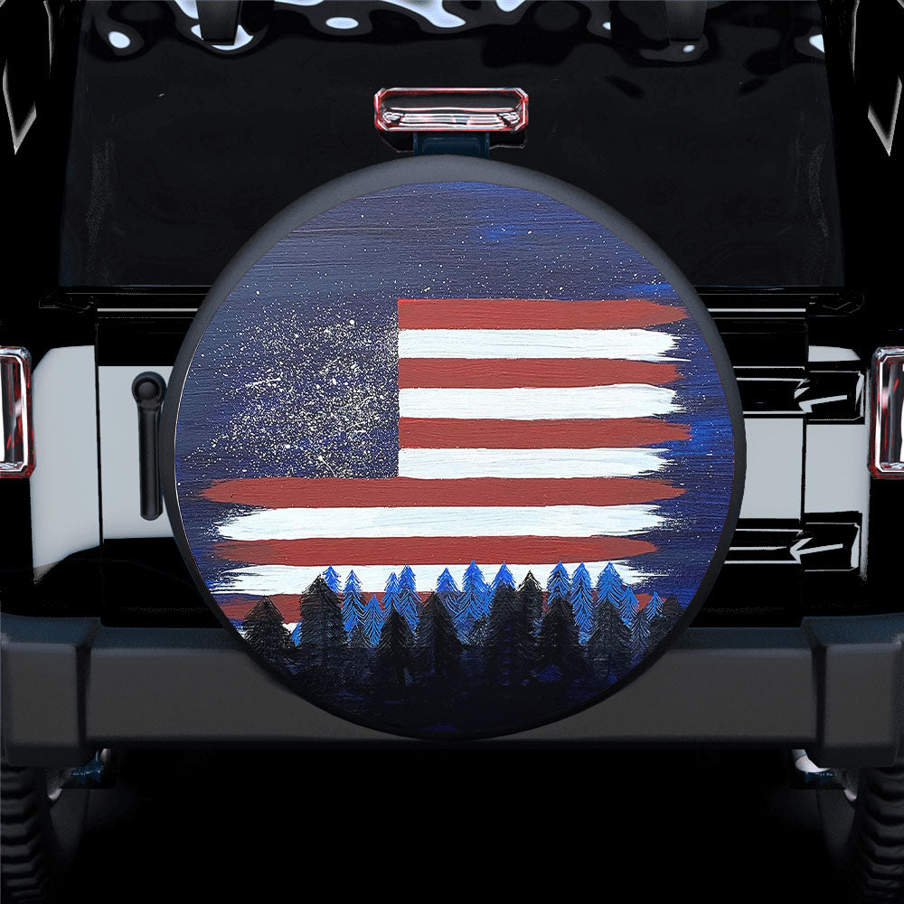 Tire Cover Central Paws US American Flag Night Sky Forest Spare Tire Cover Gift For Campers Nearkii