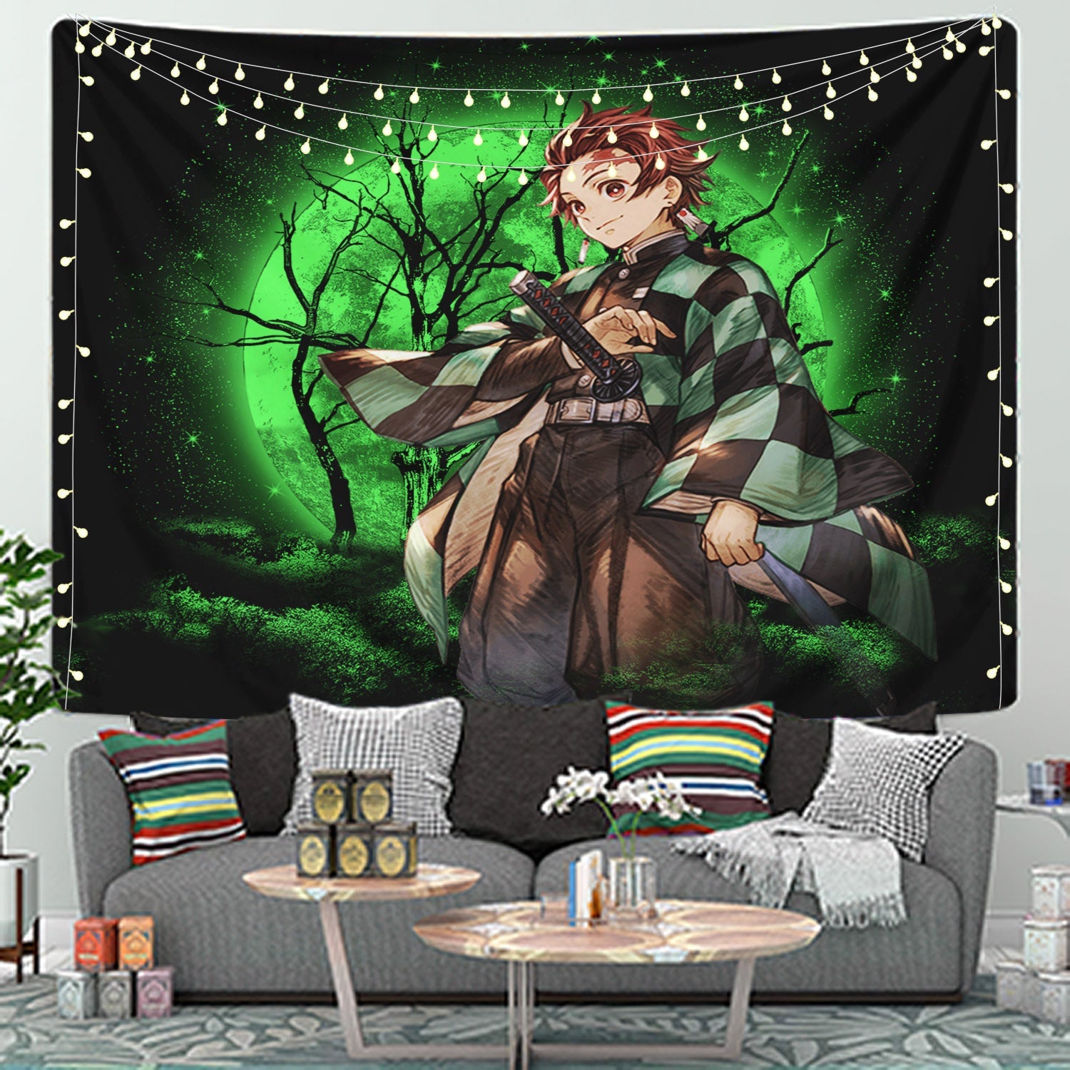 Tanjiro Demon Slayer Moonlight Tapestry Room Decor Nearkii