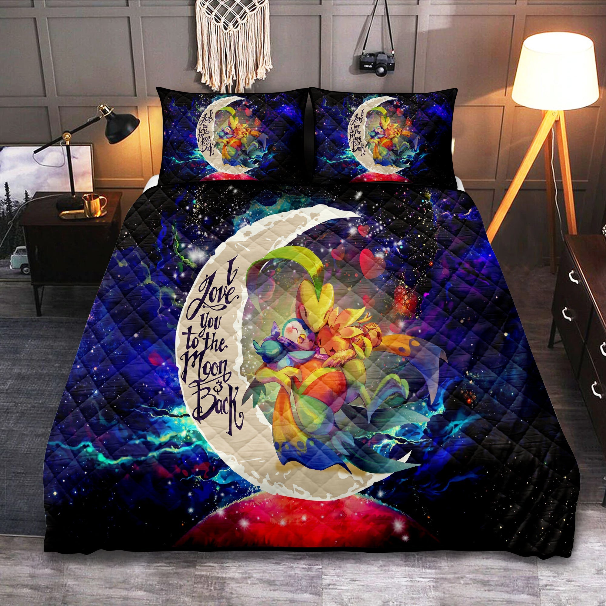 Torchic Grovyle Piplup Pokemon Love You To The Moon Galaxy Quilt Bed Sets Nearkii