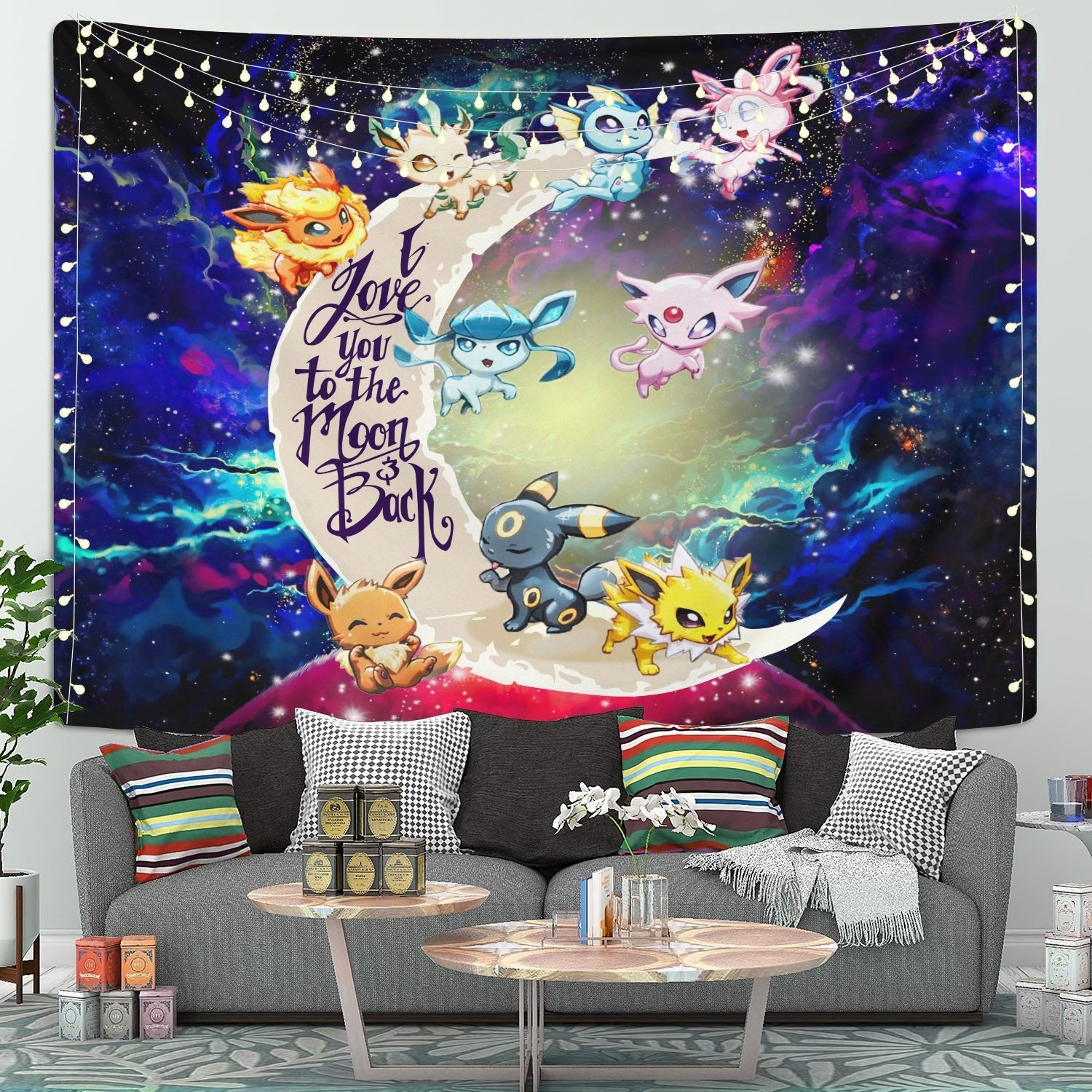 Eevee Evolution Pokemon Moon And Back Galaxy Tapestry Room Decor Nearkii