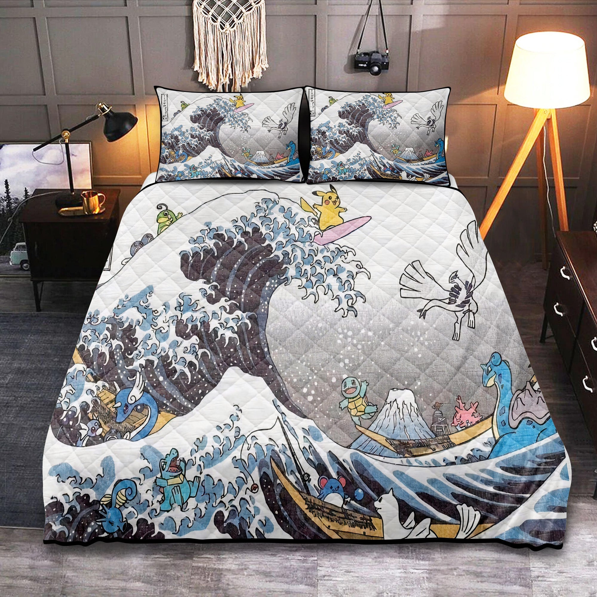 The Great Wave Pokemon Pikachu Quilt Bed Sets Nearkii