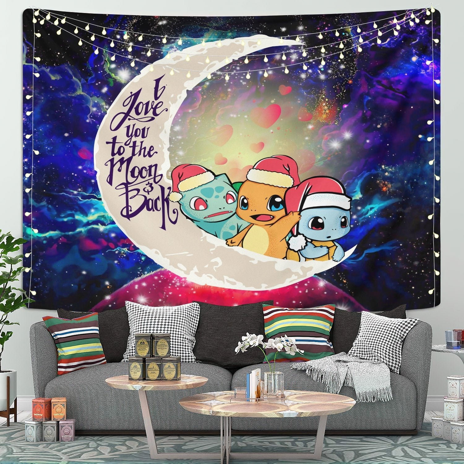 Pokemon Friends Gen 1 Moon And Back Galaxy Tapestry Room Decor Nearkii