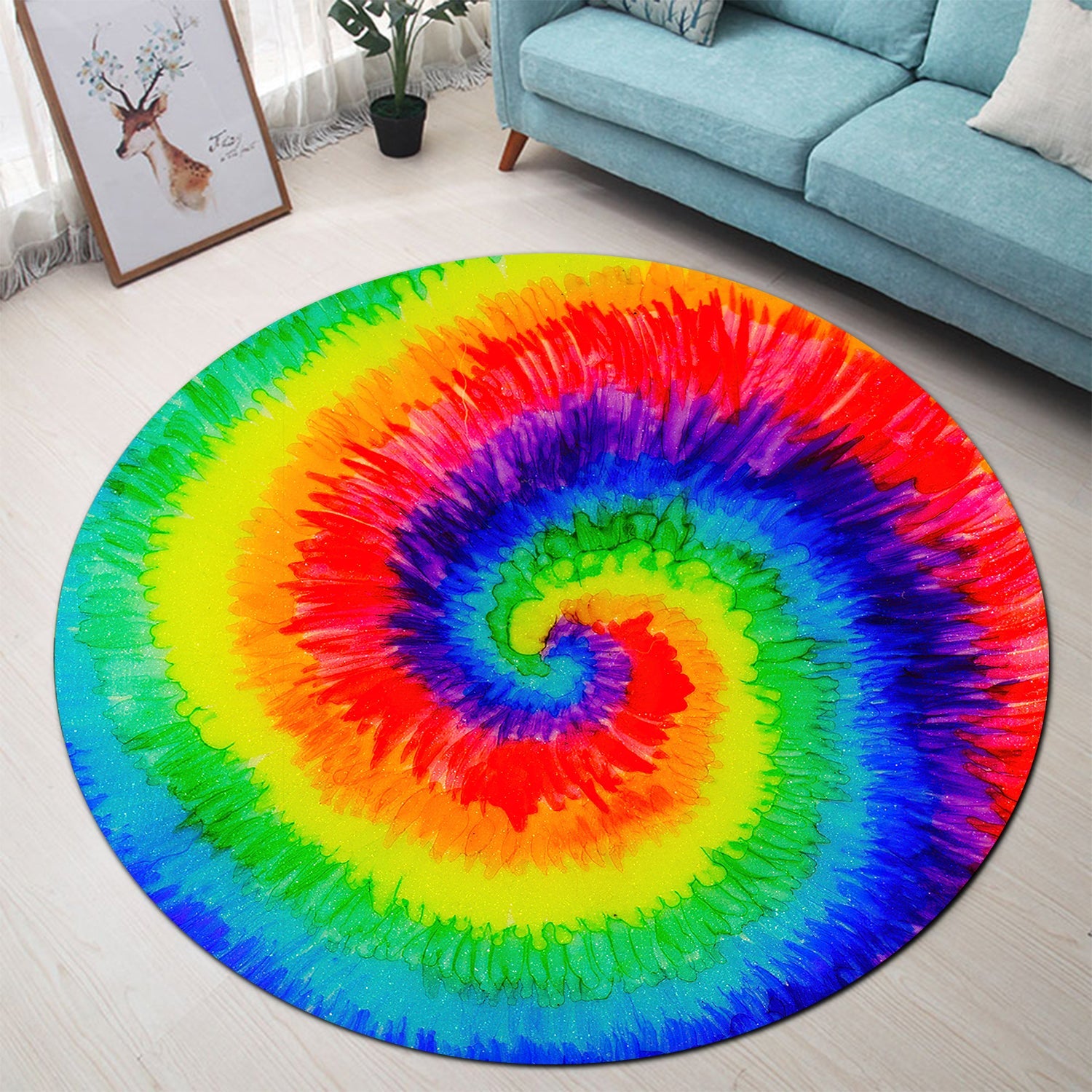 Tie Dye Round Carpet Rug Bedroom Livingroom Home Decor Nearkii