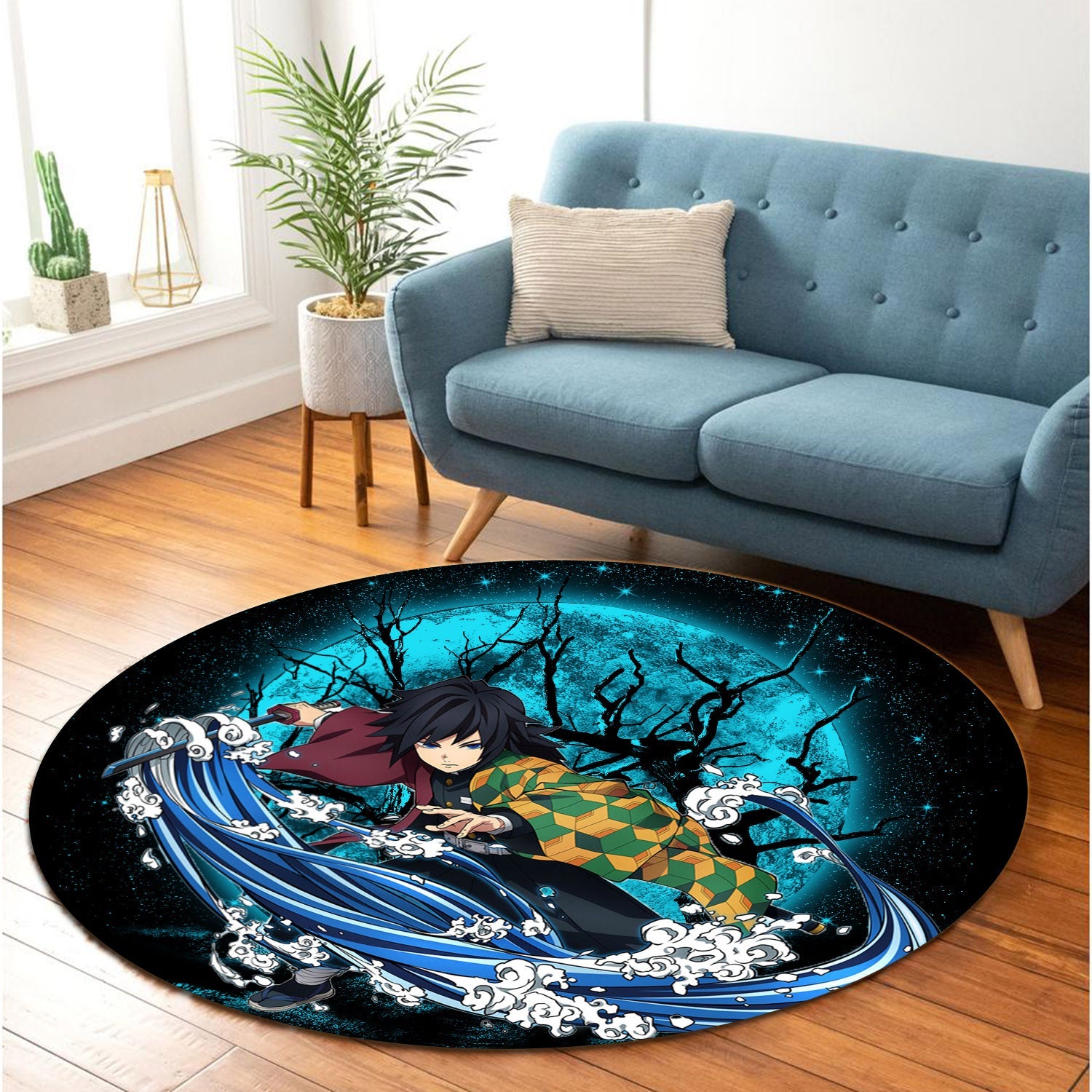 Tomioka Giyuu Moonlight Round Carpet Rug Bedroom Livingroom Home Decor Nearkii