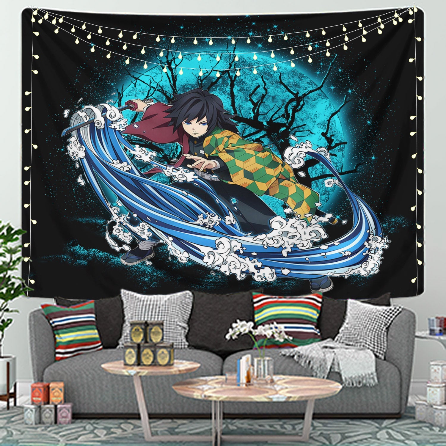 Tomioka Giyuu Demon Slayer Moonlight Tapestry Room Decor Nearkii