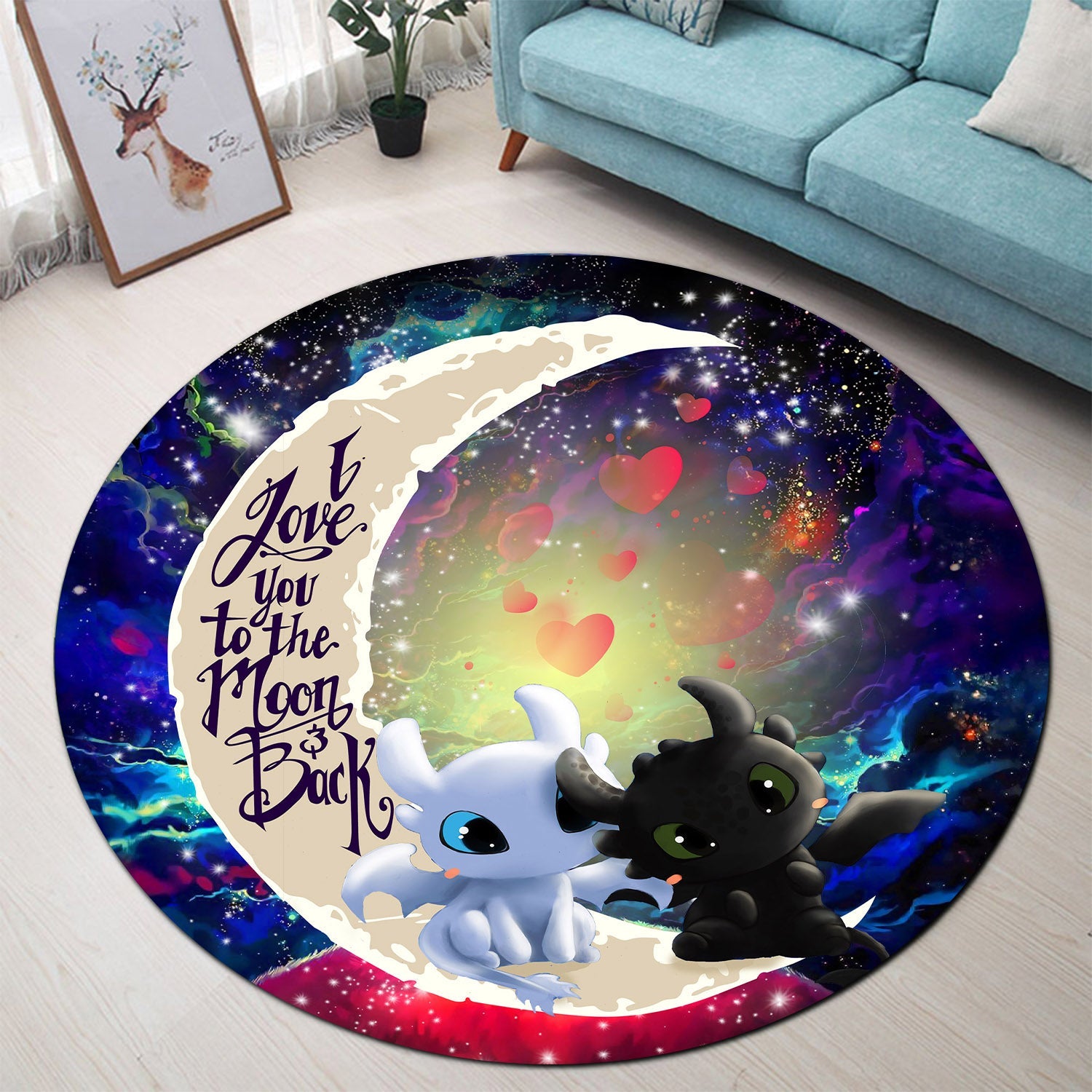 Toothless Light Fury Night Fury Love You To The Moon Galaxy Round Carpet Rug Bedroom Livingroom Home Decor Nearkii