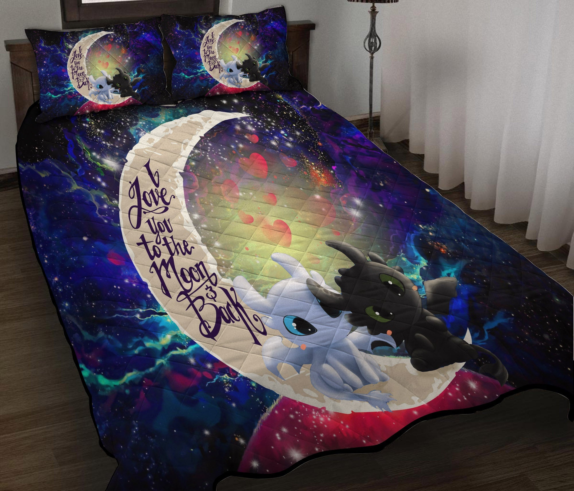 Toothless Light Fury Night Fury Love You To The Moon Galaxy Quilt Bed Sets Nearkii