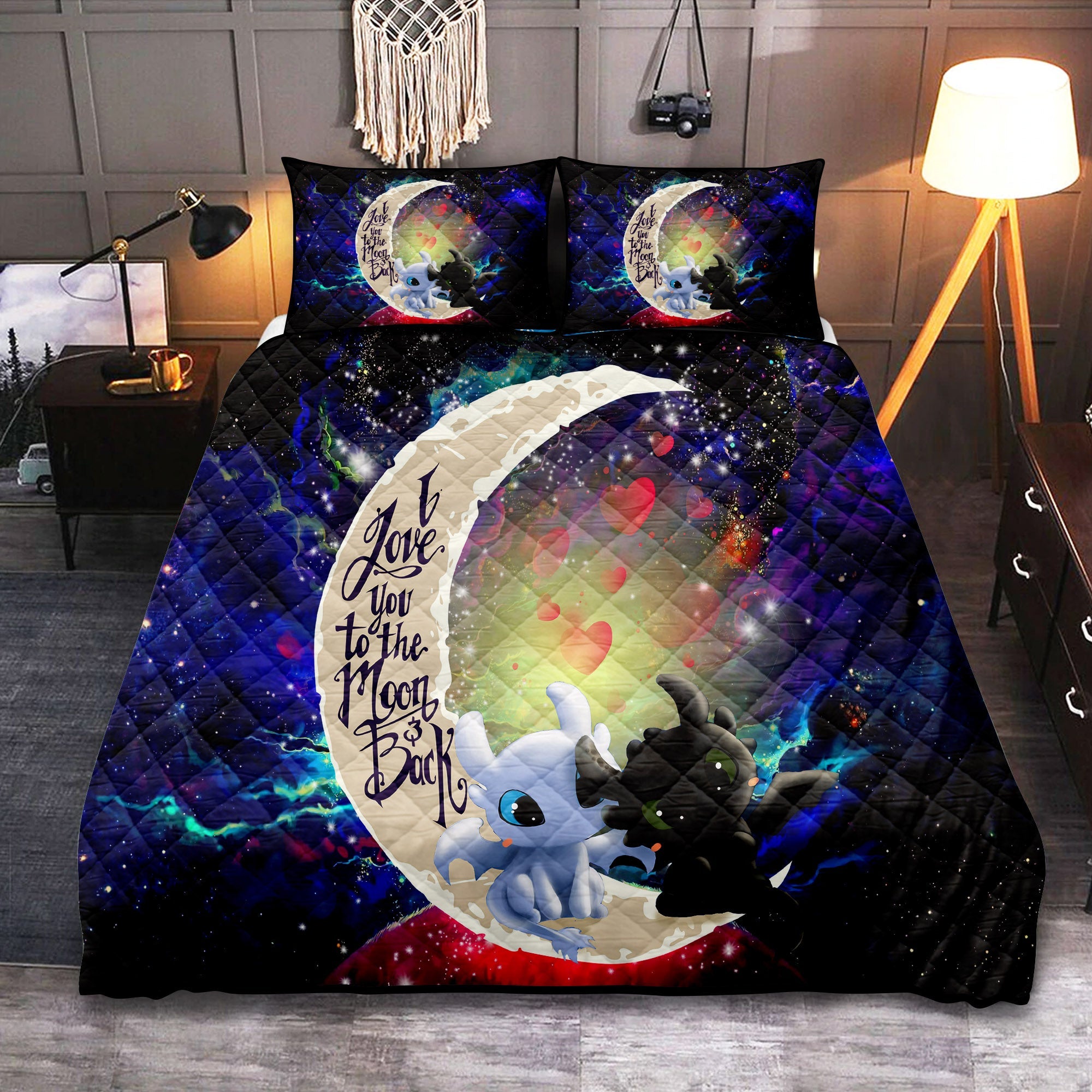 Toothless Light Fury Night Fury Love You To The Moon Galaxy Quilt Bed Sets Nearkii