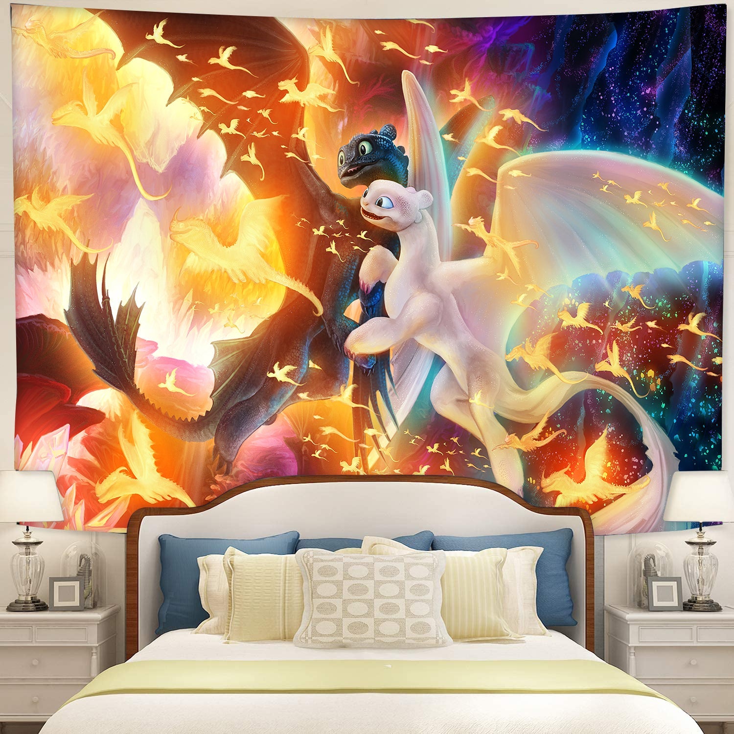 Toothless And Light Fury How To Train Your Dragon Tapestry Room Decor Nearkii