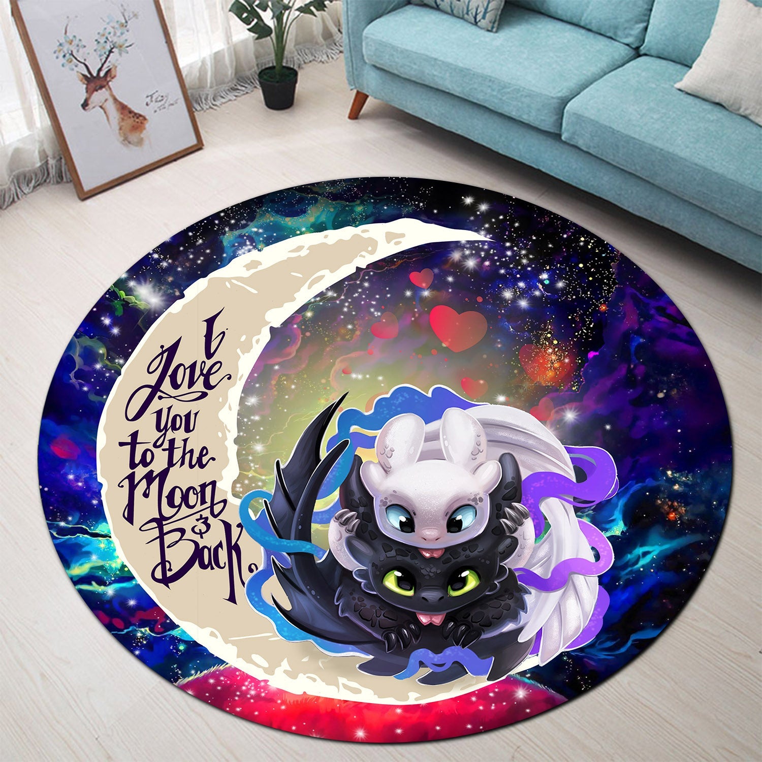 Toothless And Light Fury How To Train Your Dragon Love You To The Moon Galaxy Round Carpet Rug Bedroom Livingroom Home Decor Nearkii