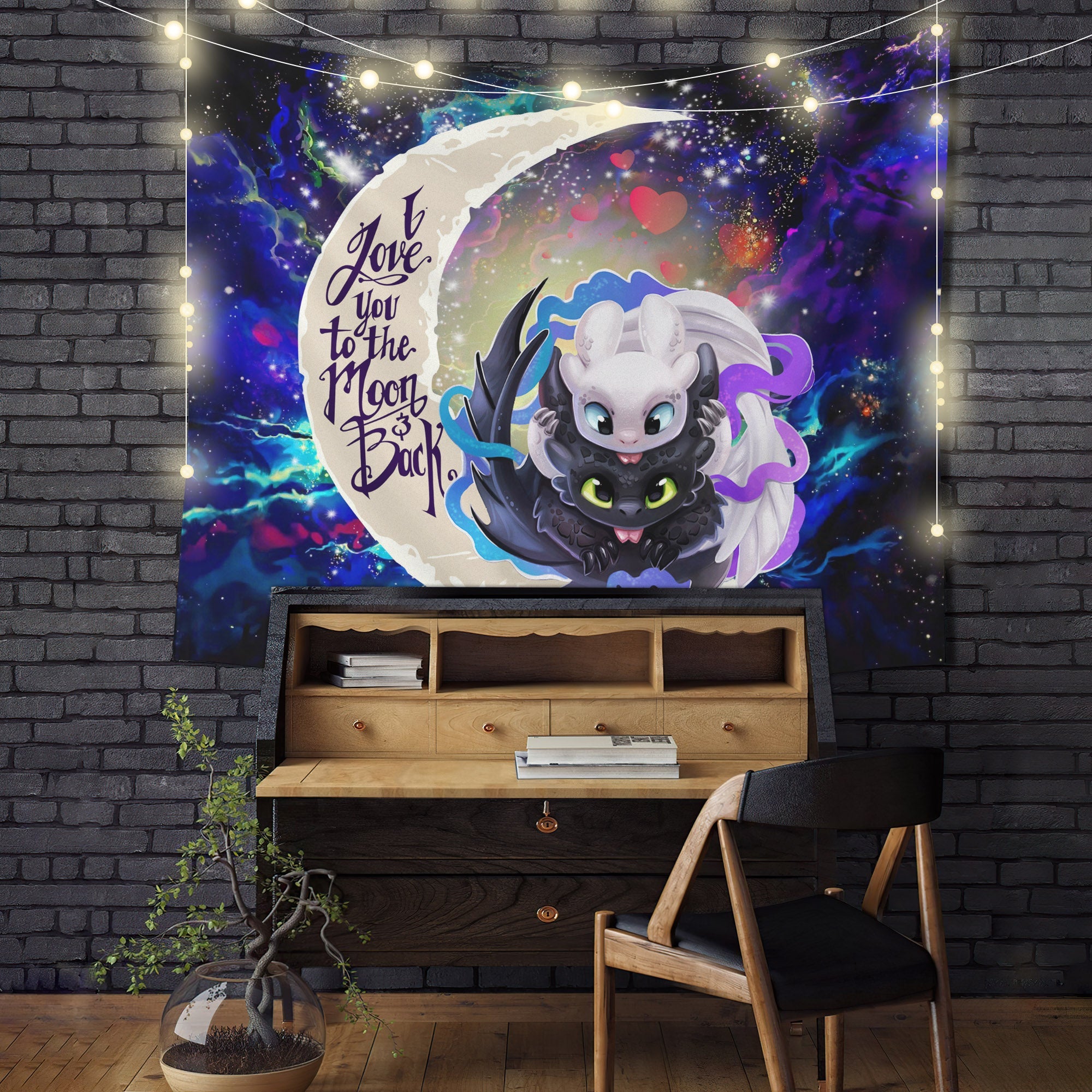 Toothless And Light Fury How To Train Your Dragon Love You To The Moon Galaxy Tapestry Room Decor Nearkii