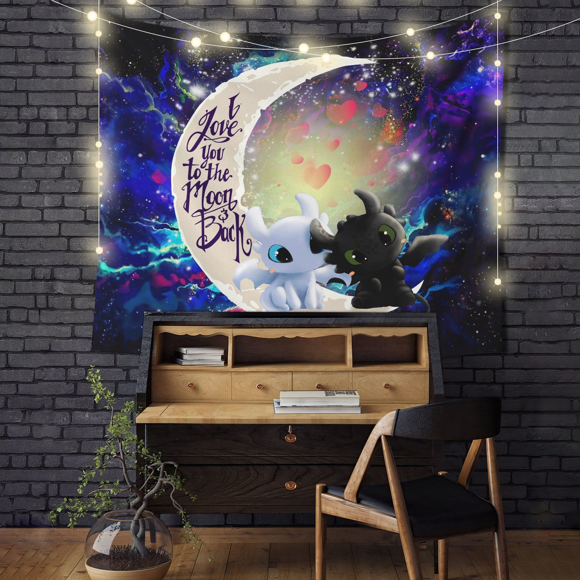 Toothless Light Fury Night Fury Moon And Back Galaxy Tapestry Room Decor Nearkii