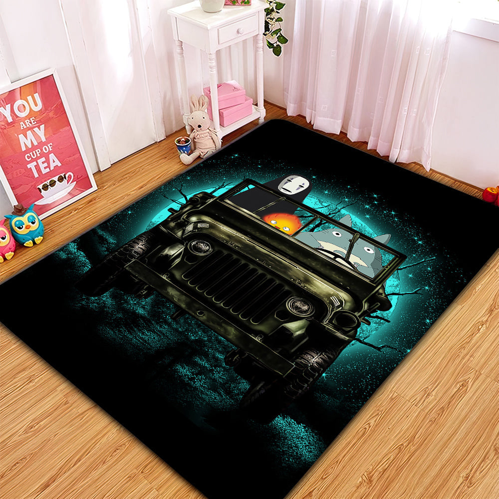 Totoro No Face Ghibli Ride Jeep Funny Anime Moonlight Rug Carpet Rug Home Room Decor Nearkii