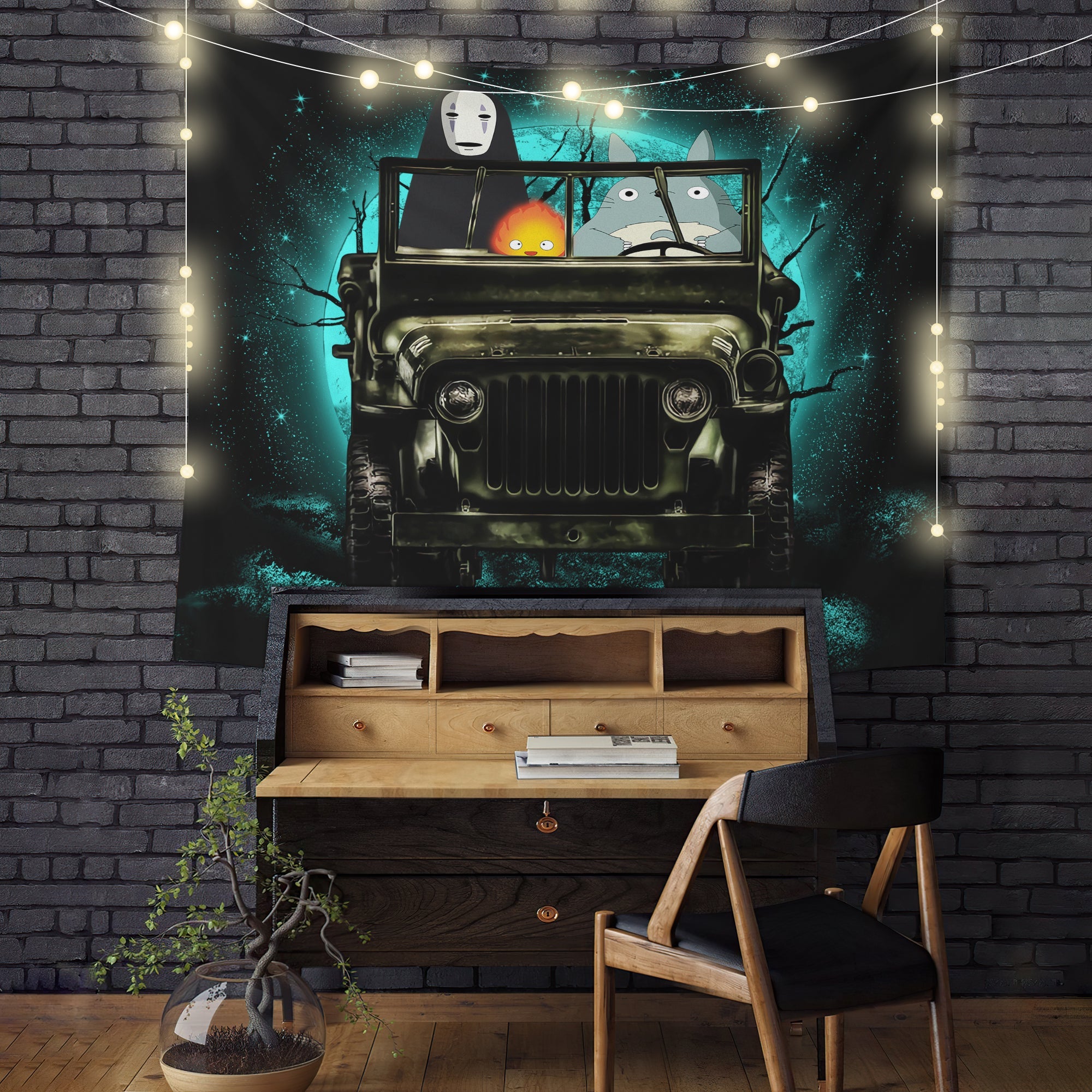 Totoro No Face Ghibli Ride Moonlight Halloween Jeep Funny Tapestry Room Decor Nearkii