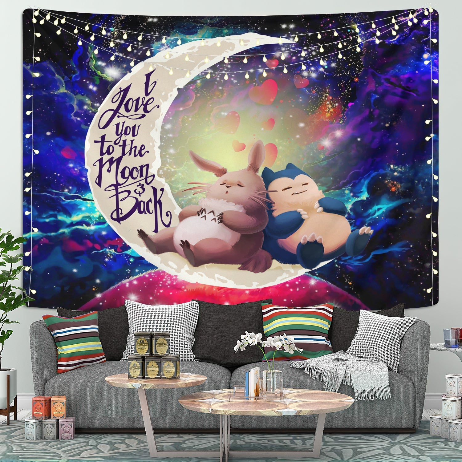 Totoro Ghibli Snorlax Pokemon Love You To The Moon Galaxy Tapestry Room Decor Nearkii