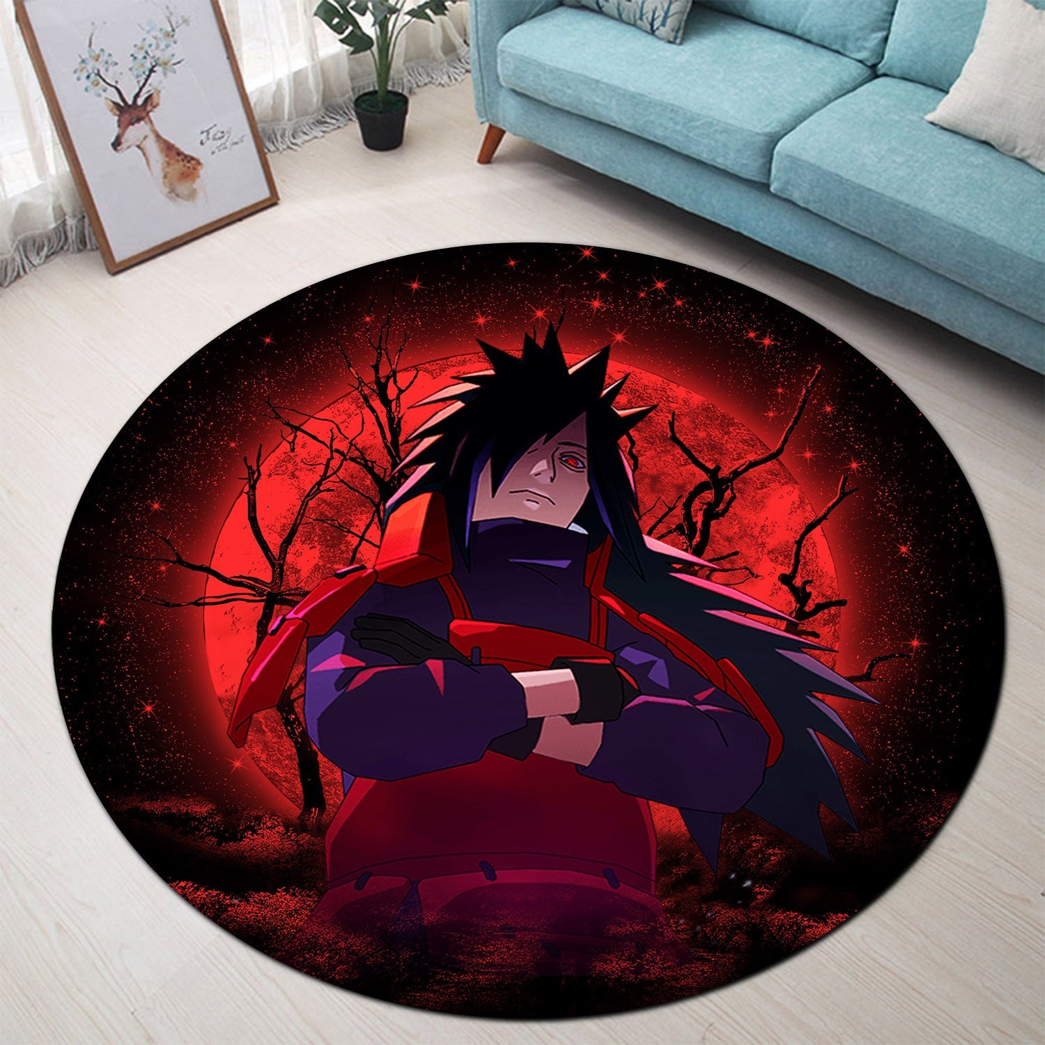 Uchiha Madara Moonlight Round Carpet Rug Bedroom Livingroom Home Decor Nearkii