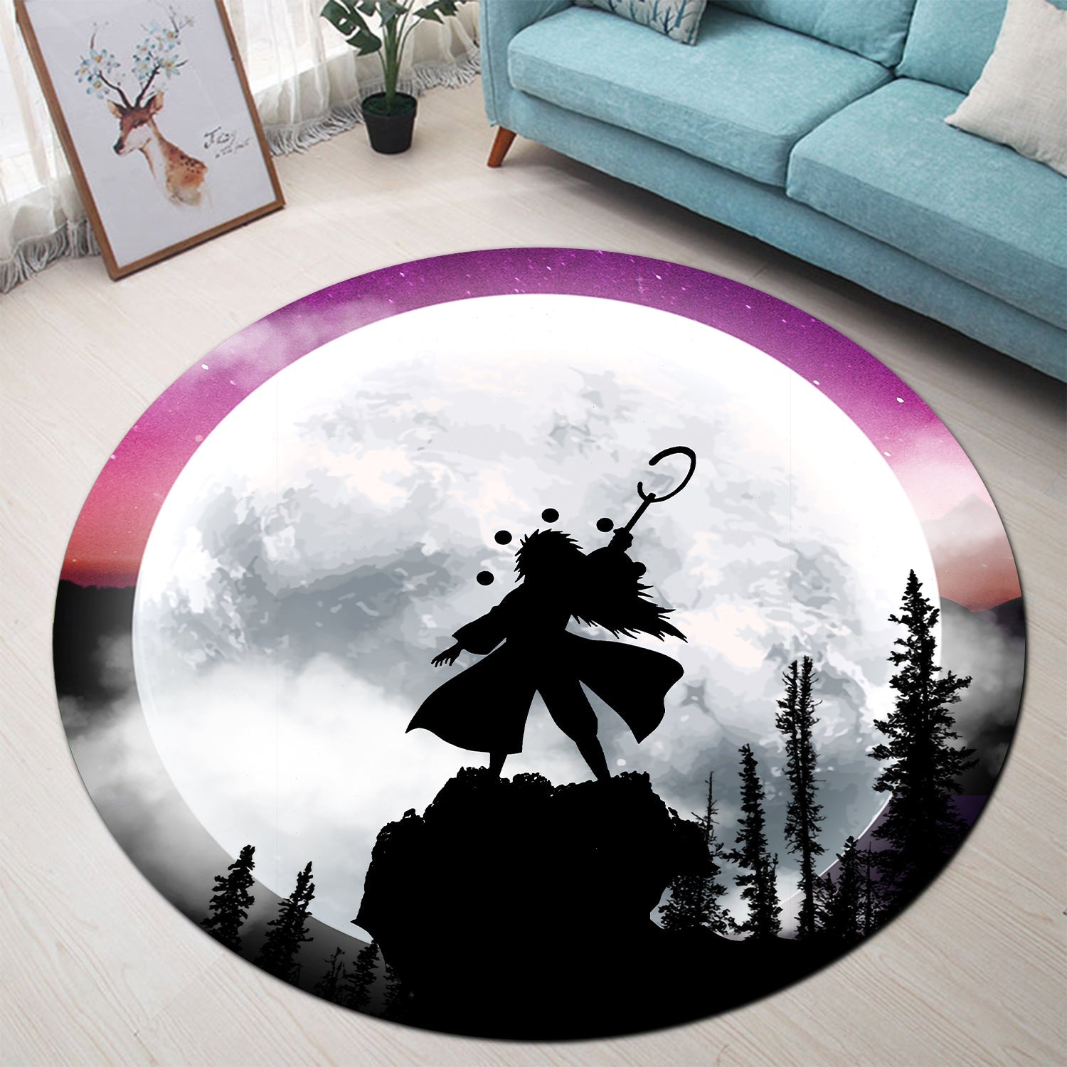 Uchiha Madara Naruto Moon Night Round Carpet Rug Bedroom Livingroom Home Decor Nearkii