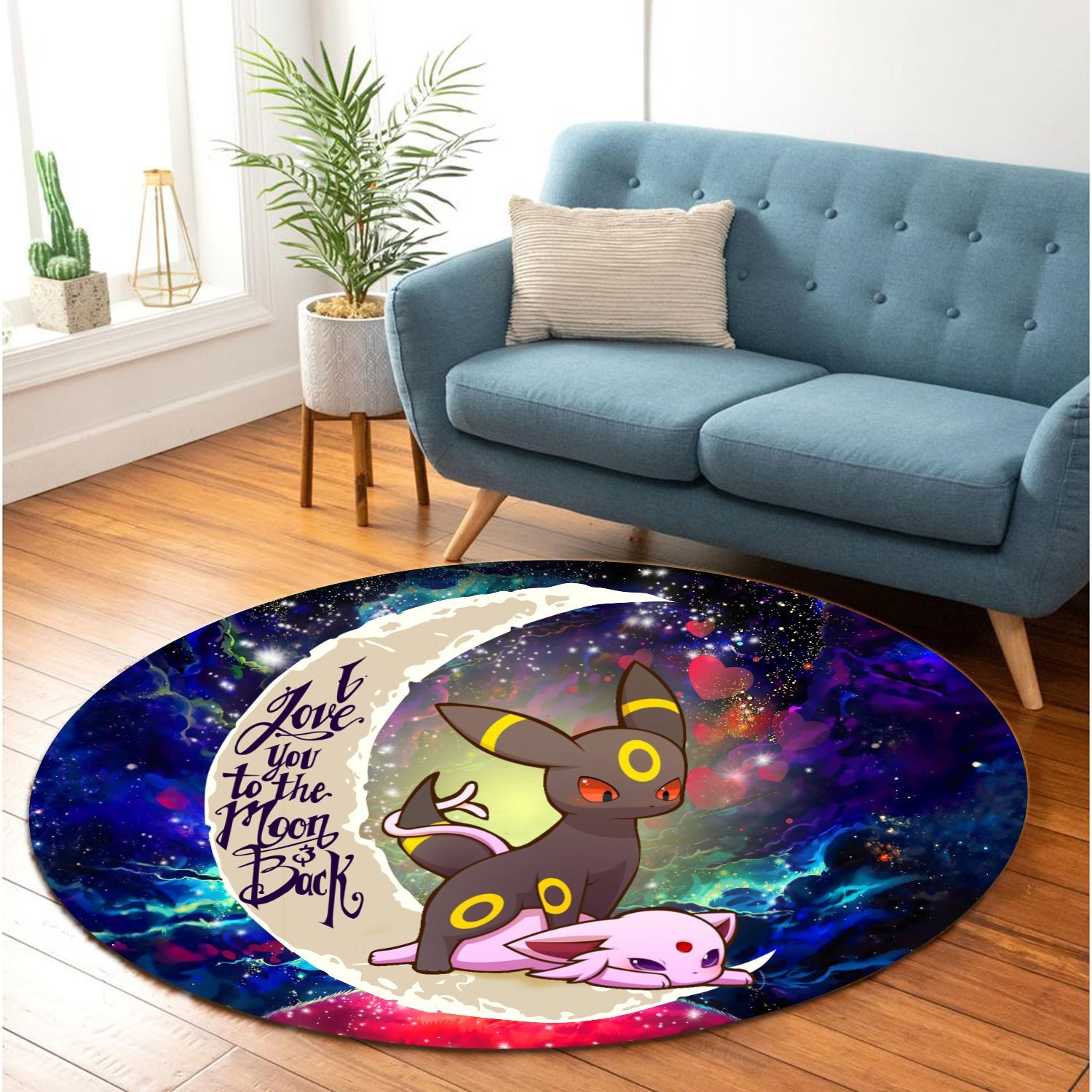 Umbreon Espeon Eevee Evolution Pokemon Love You To The Moon Galaxy Round Carpet Rug Bedroom Livingroom Home Decor Nearkii