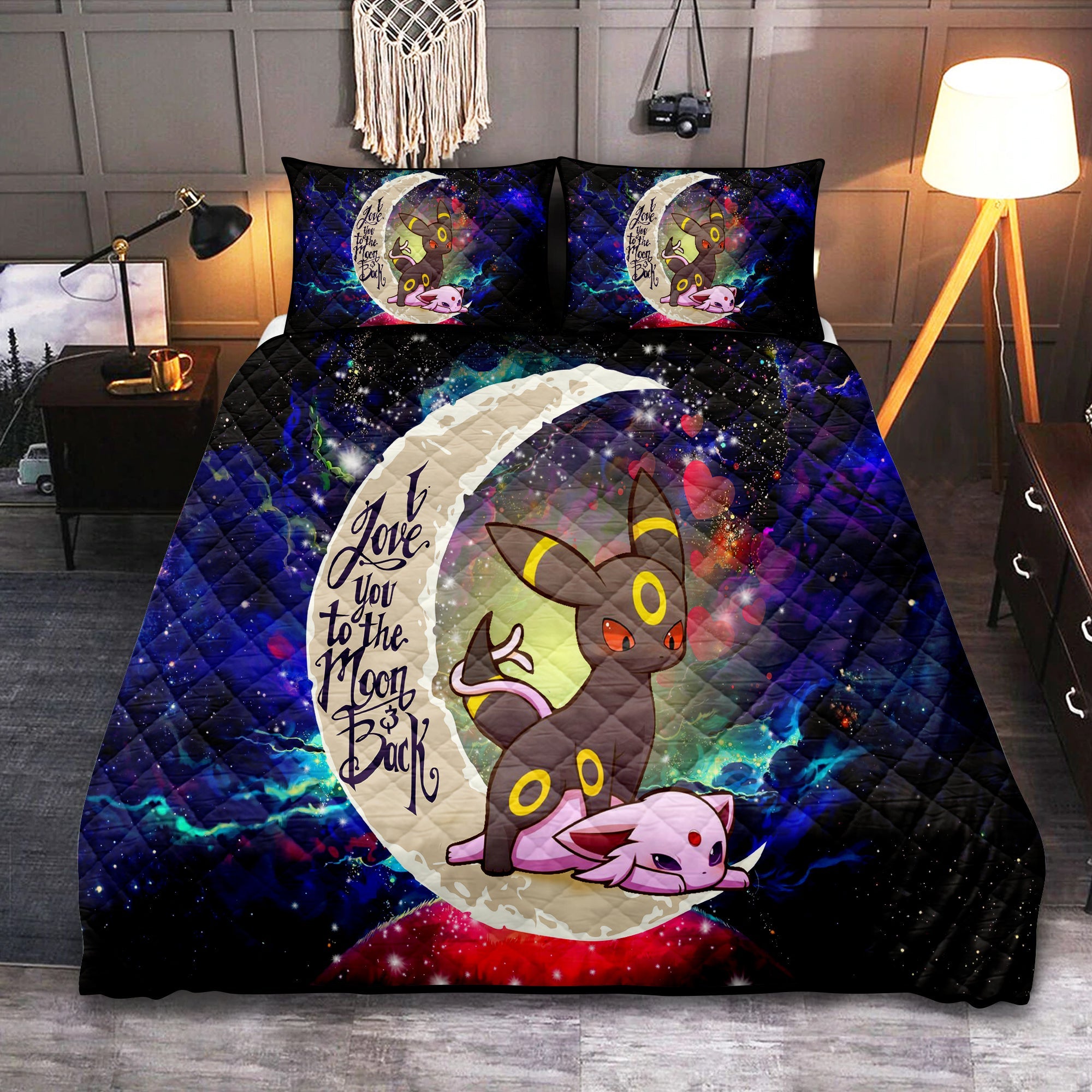 Umbreon Espeon Eevee Evolution Pokemon Love You To The Moon Galaxy Quilt Bed Sets Nearkii