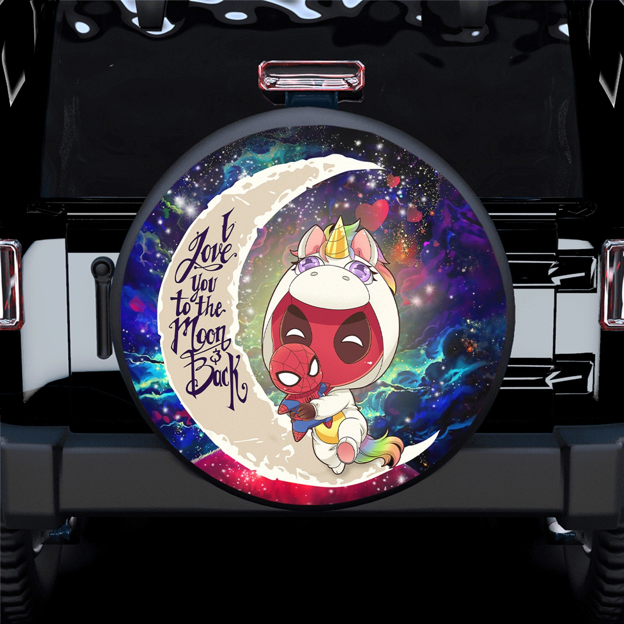 Unicorn Deadpool And Spiderman Avenger Love You To The Moon Galaxy Spare Tire Covers Gift For Campers Nearkii