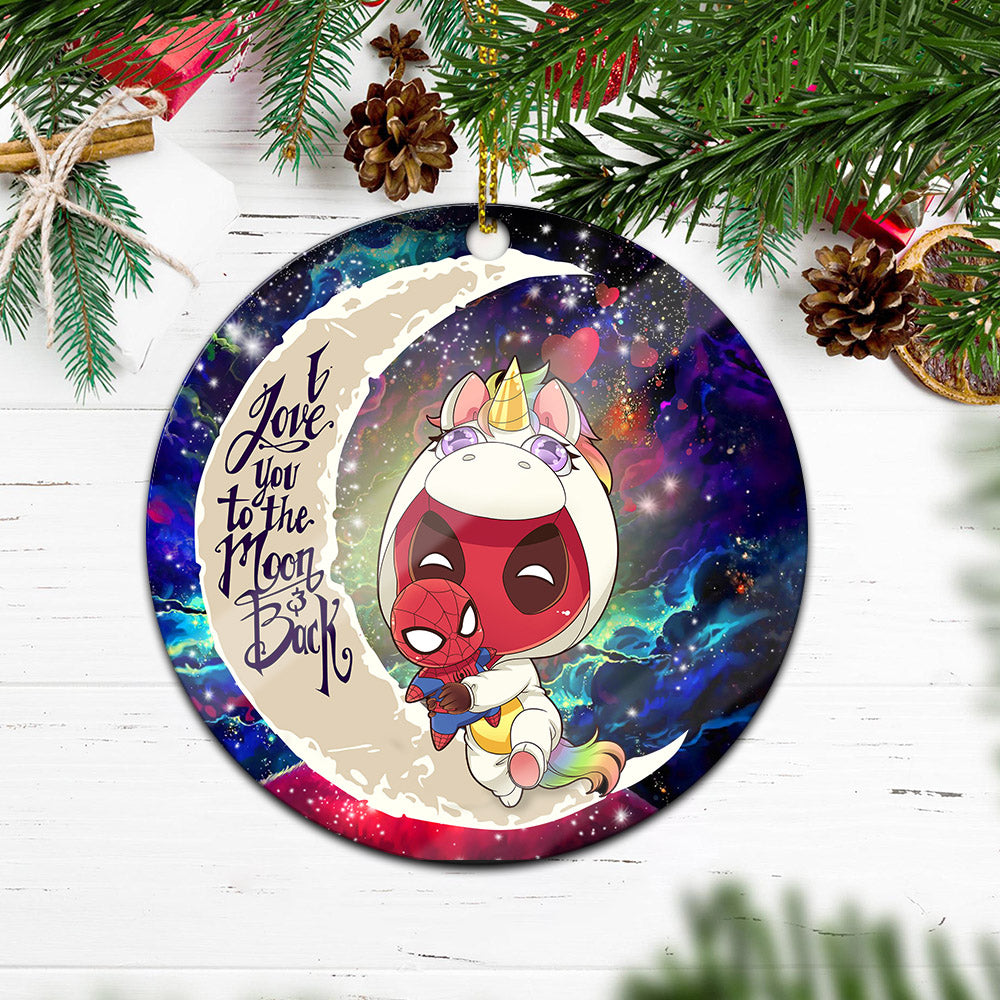 Unicorn Deadpool And Spiderman Avenger Love You To The Moon Galaxy Mica Circle Ornament Perfect Gift For Holiday Nearkii