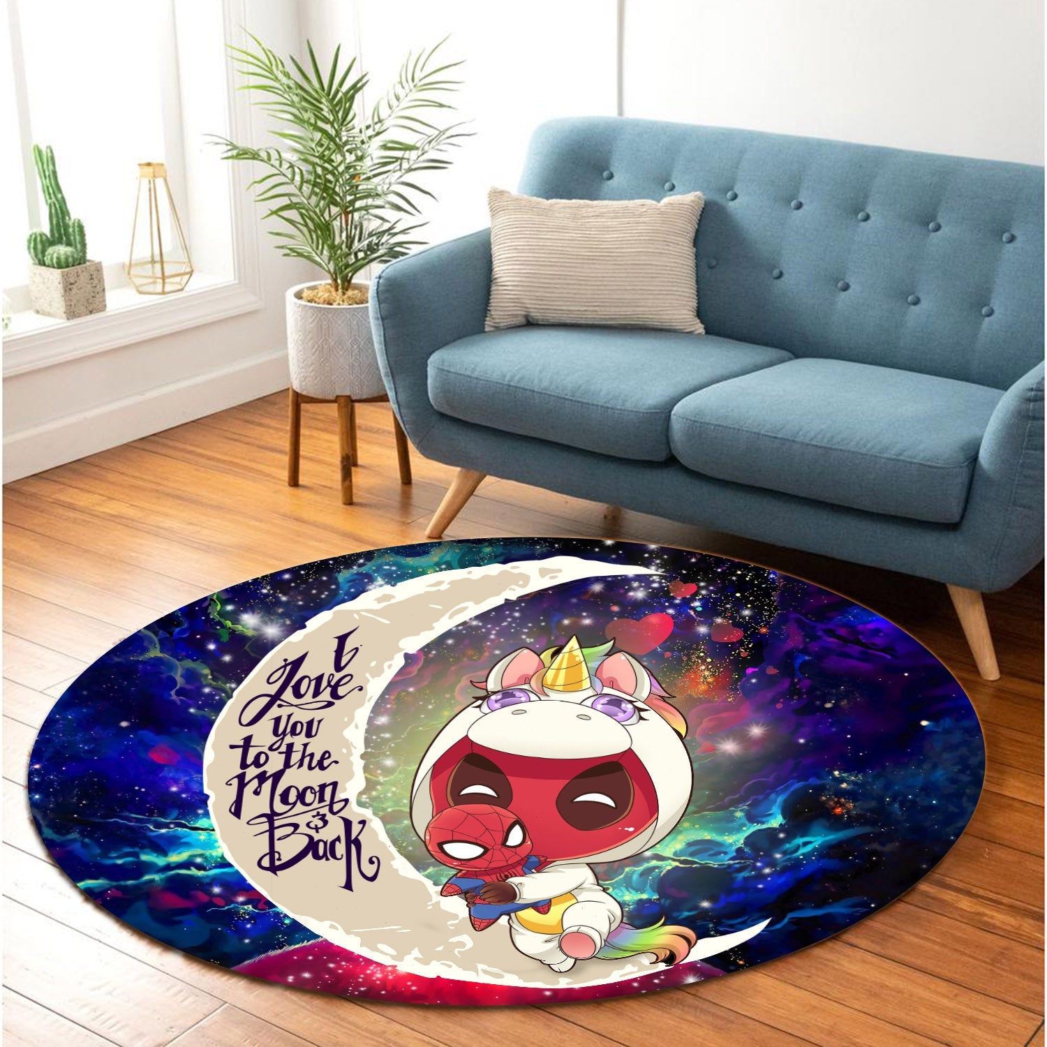 Unicorn Deadpool And Spiderman Avenger Love You To The Moon Galaxy Round Carpet Rug Bedroom Livingroom Home Decor Nearkii