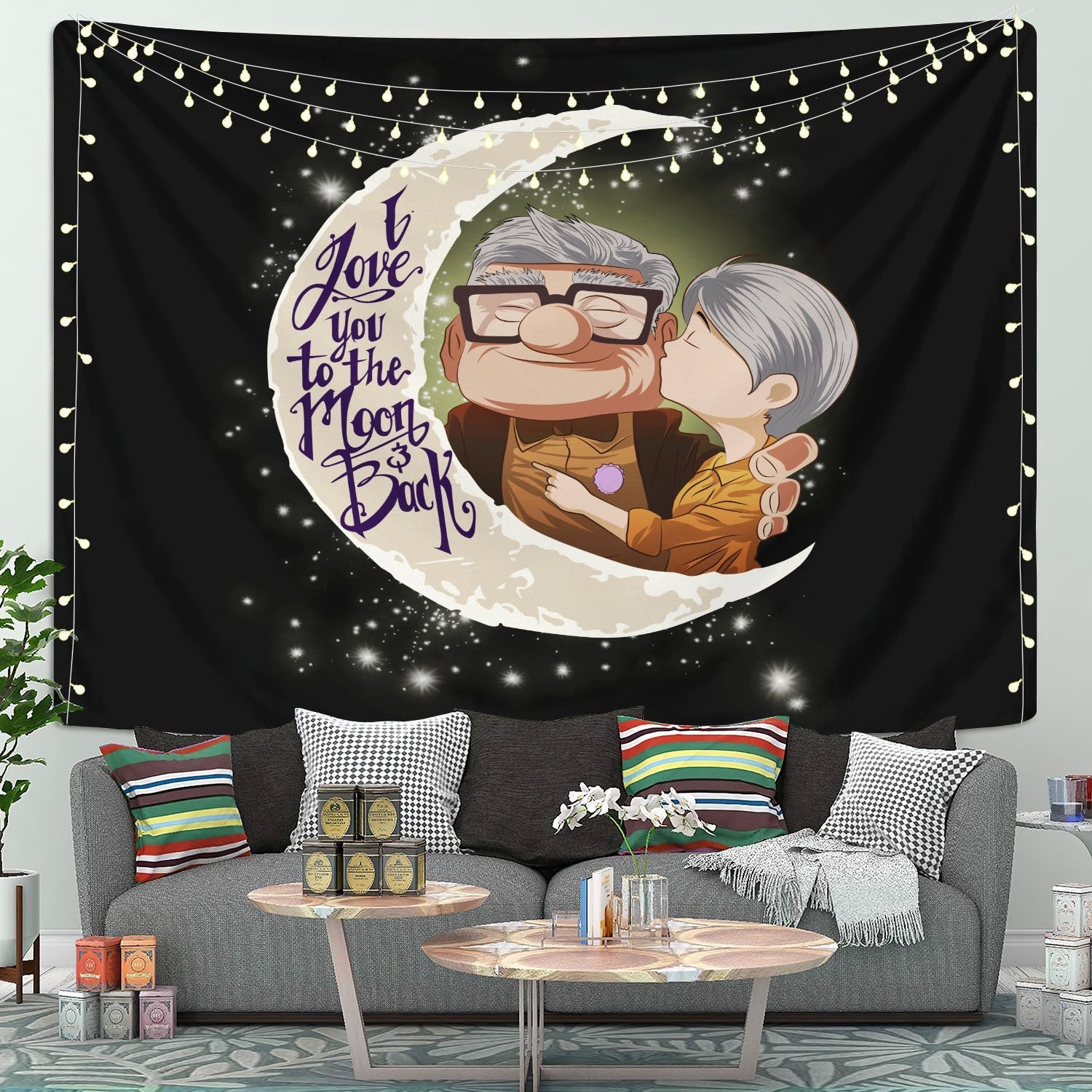 Up Movie Couple Love You To The Moon Tapestry Room Decor Nearkii