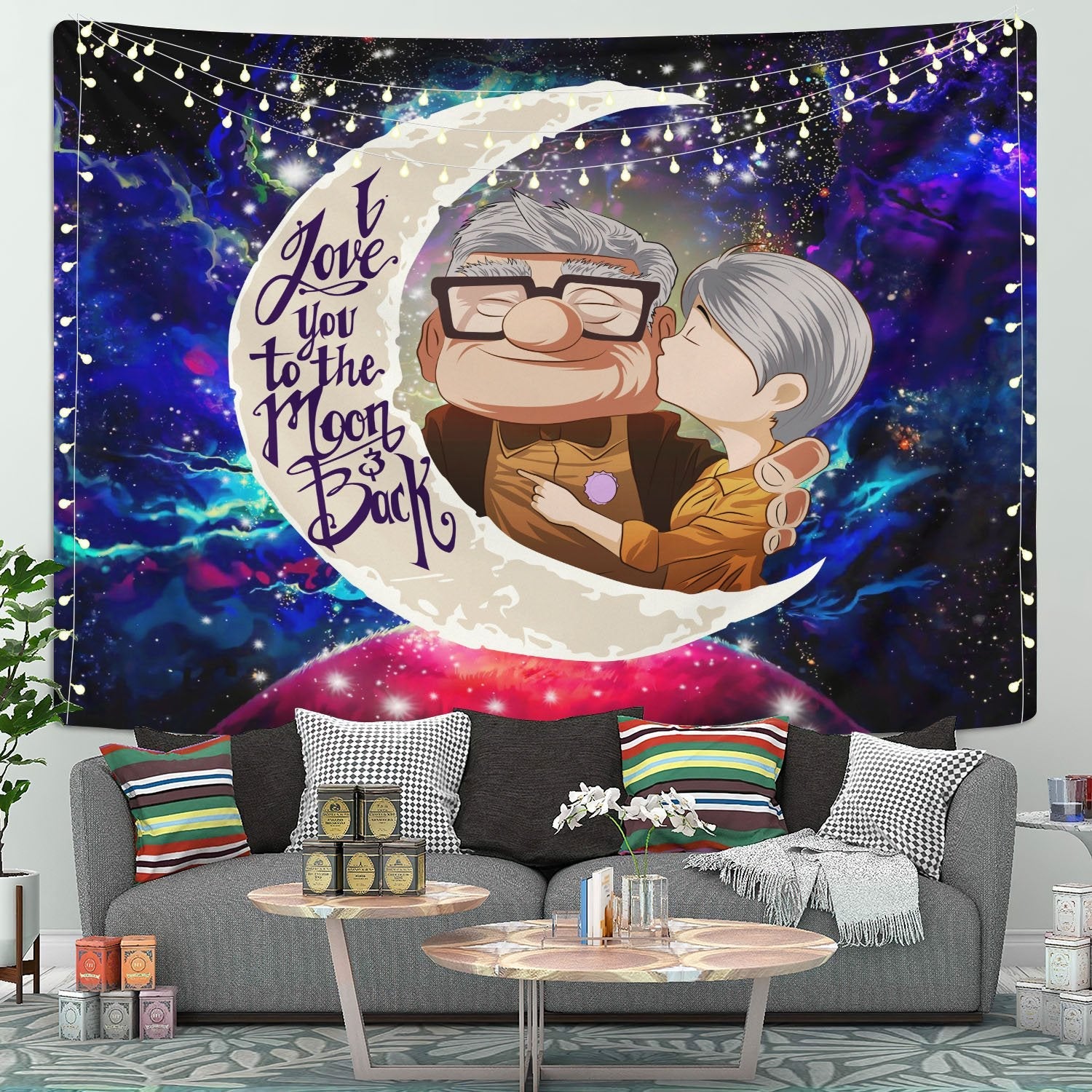 Up Movie Couple Love Moon And Back Tapestry Room Decor Nearkii