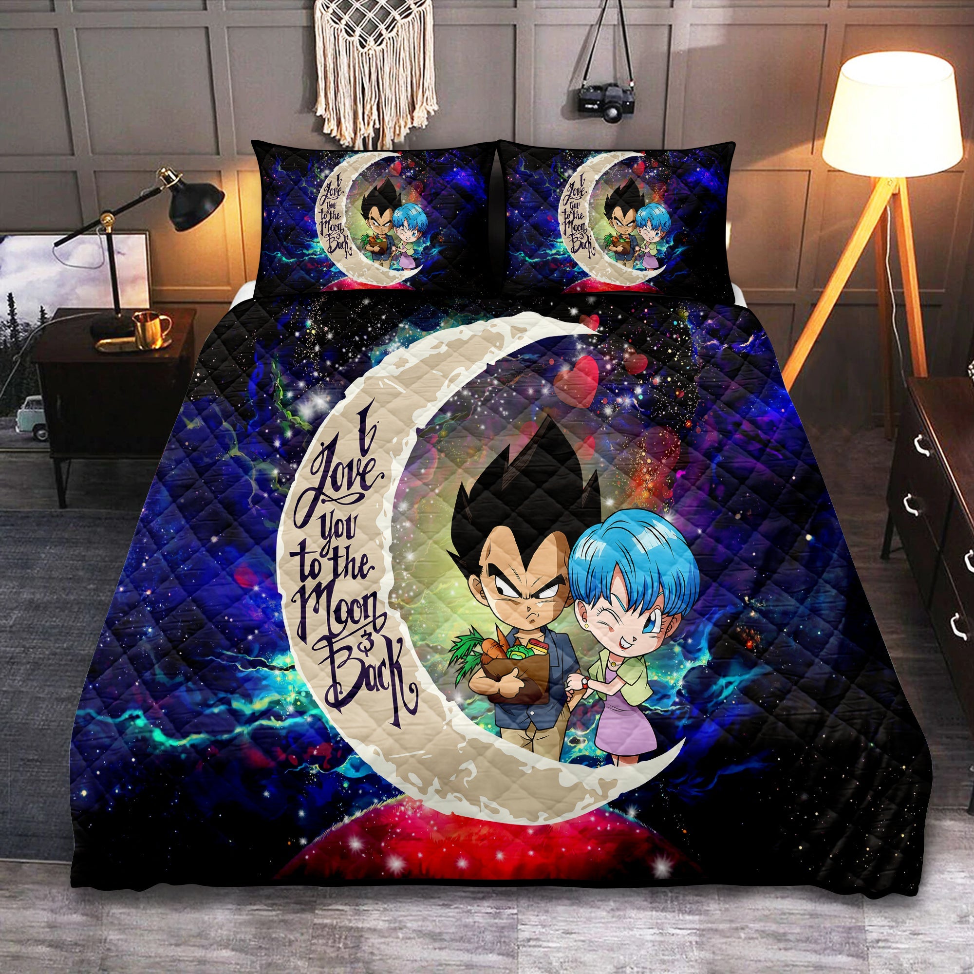 Vegeta And Bulma Dragon Ball Love You To The Moon Galaxy Quilt Bed Sets Nearkii