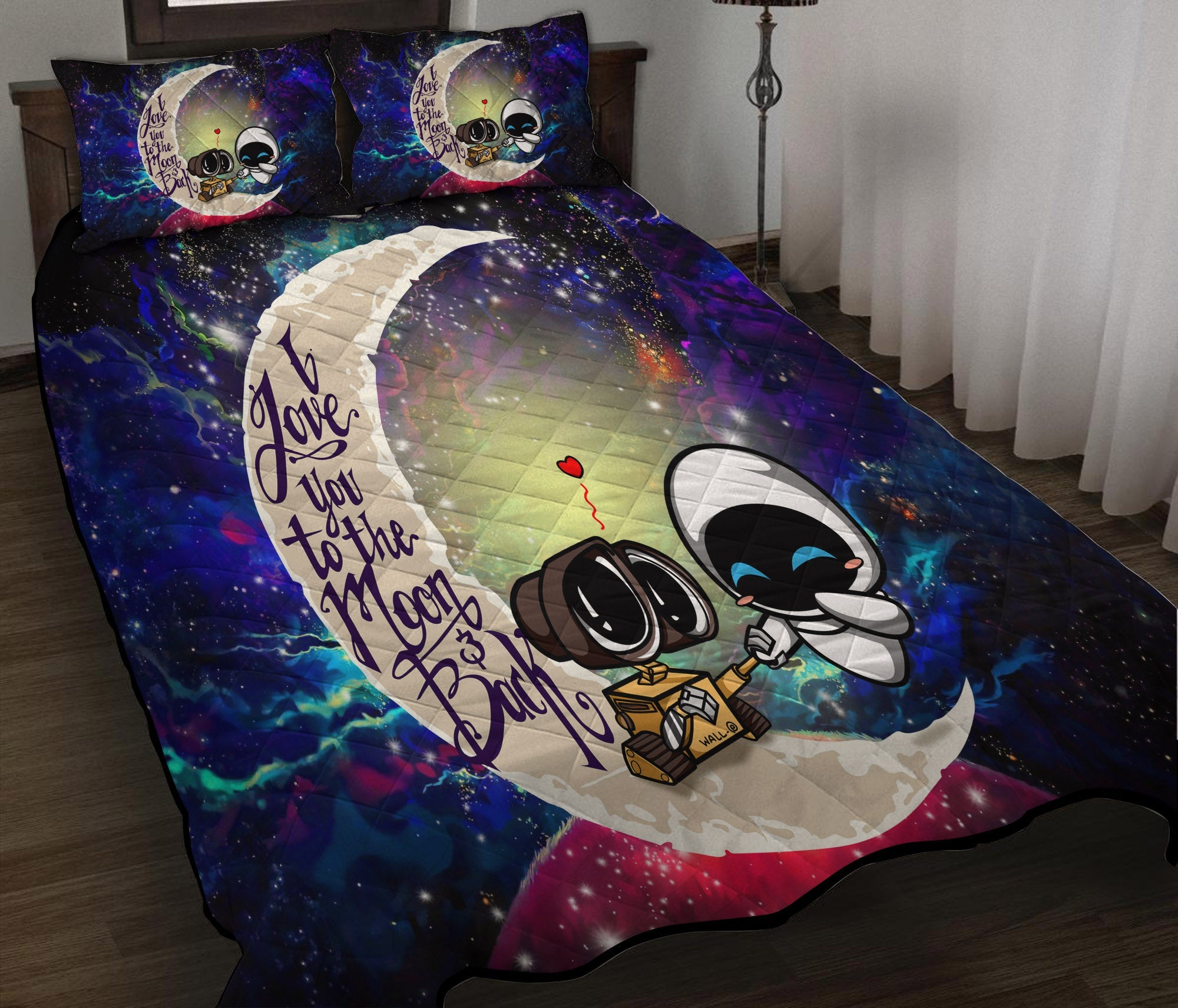 Wall - E Couple Love You To The Moon Galaxy Quilt Bed Sets Nearkii