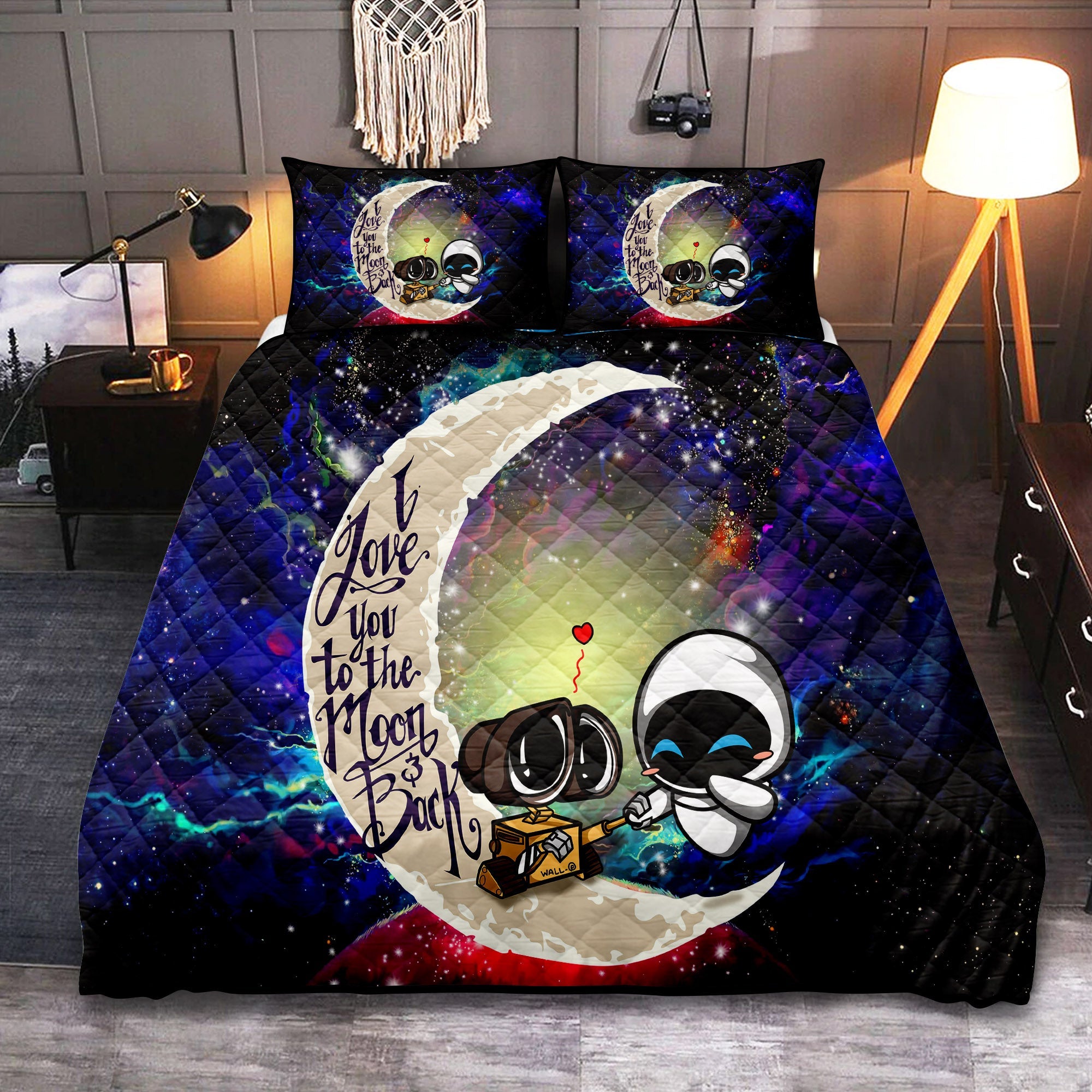 Wall - E Couple Love You To The Moon Galaxy Quilt Bed Sets Nearkii