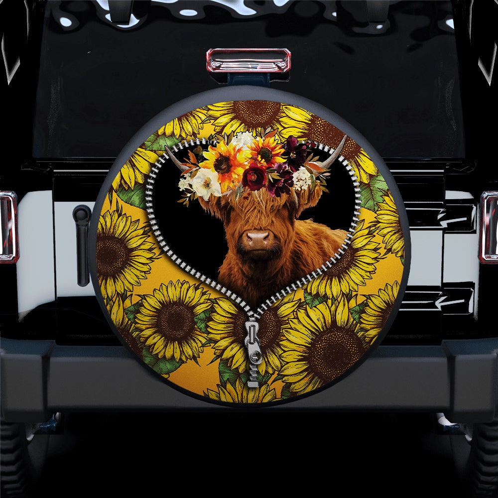 Yak Sunflower Zipper Car Spare Tire Covers Gift For Campers Nearkii