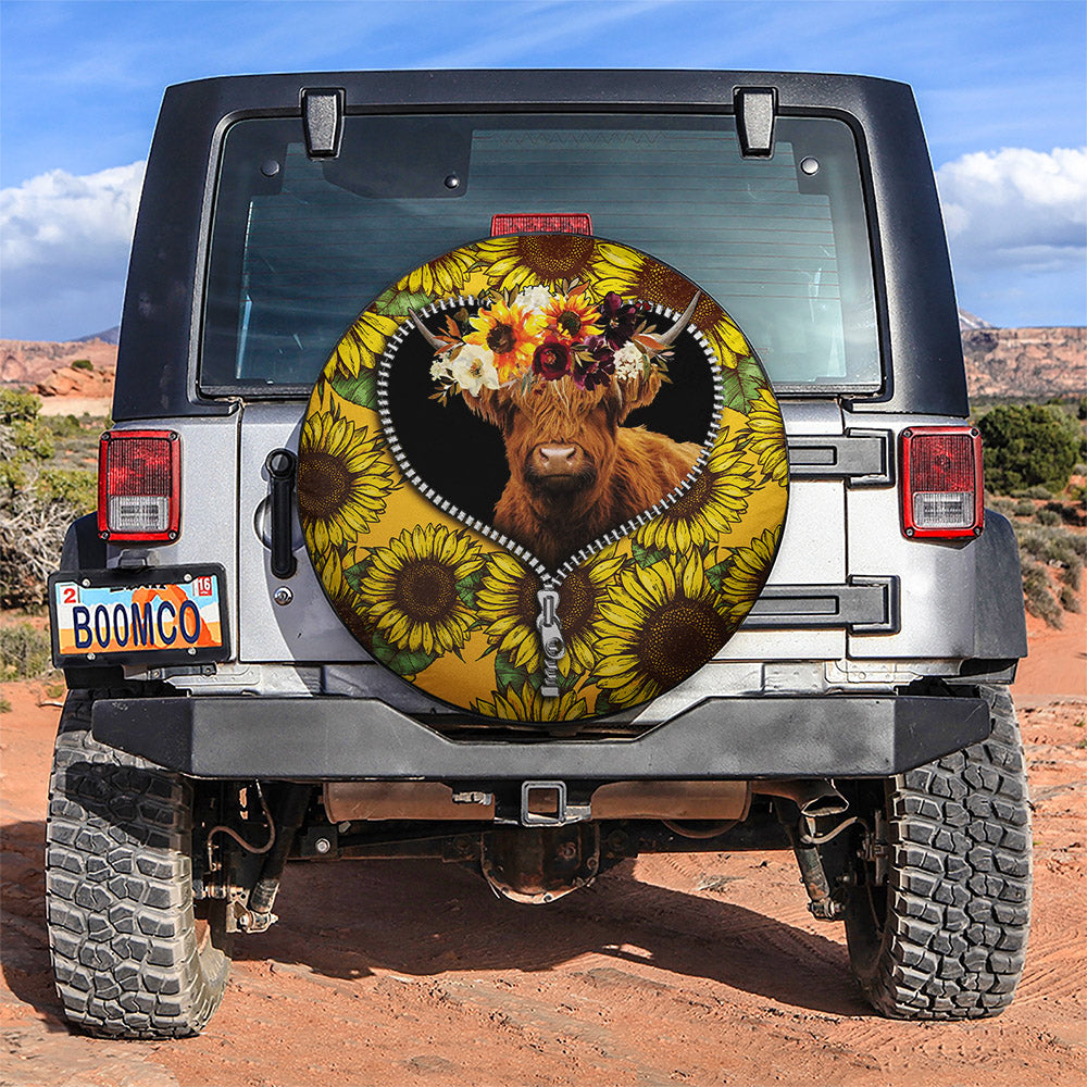 Yak Sunflower Zipper Car Spare Tire Covers Gift For Campers Nearkii