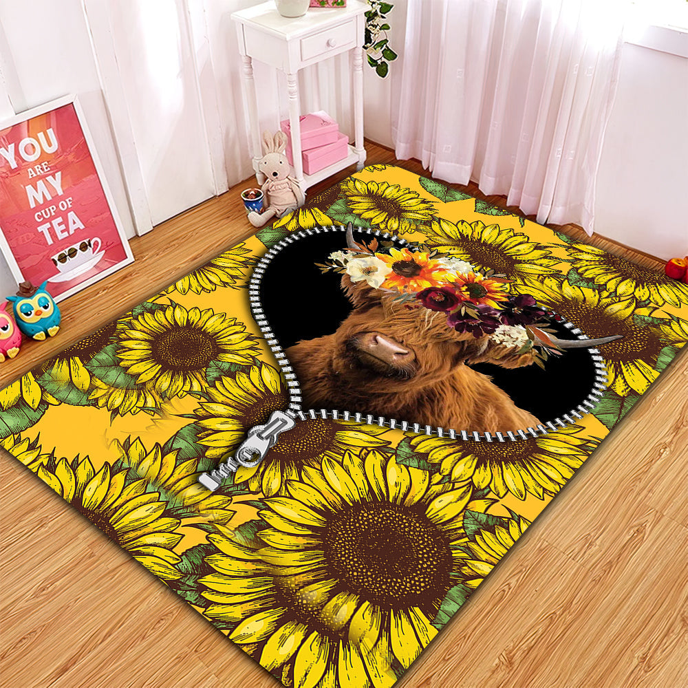 Yak Animal Sunflower Zipper Rug Carpet Rug Home Room Decor Nearkii